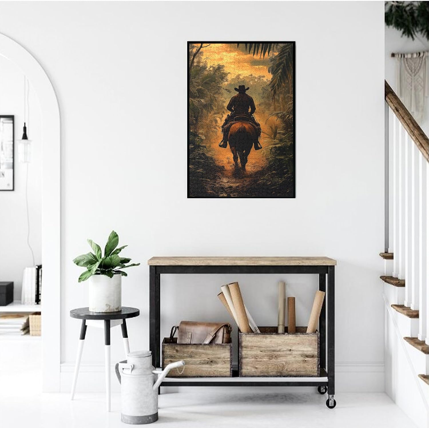 Vintage Western-Styles Wooden Puzzle, Puzzles for Adults 1000 Pieces, Cowboys On Horses Crossing The Jungle, Gift for Denim Culture Lovers, Creative Activity Hobbies for Adults