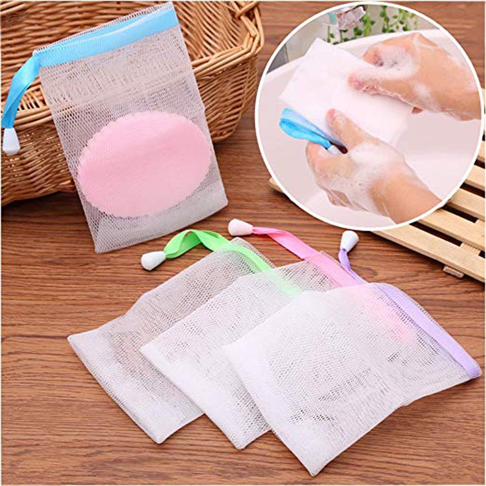 Mr.S Shop 5Pcs Double Layer Exfoliating Mesh Soap Saver Pouch Bubble Foam Net Handmade Soap Mesh Bag Body Facial Cleaning Tool