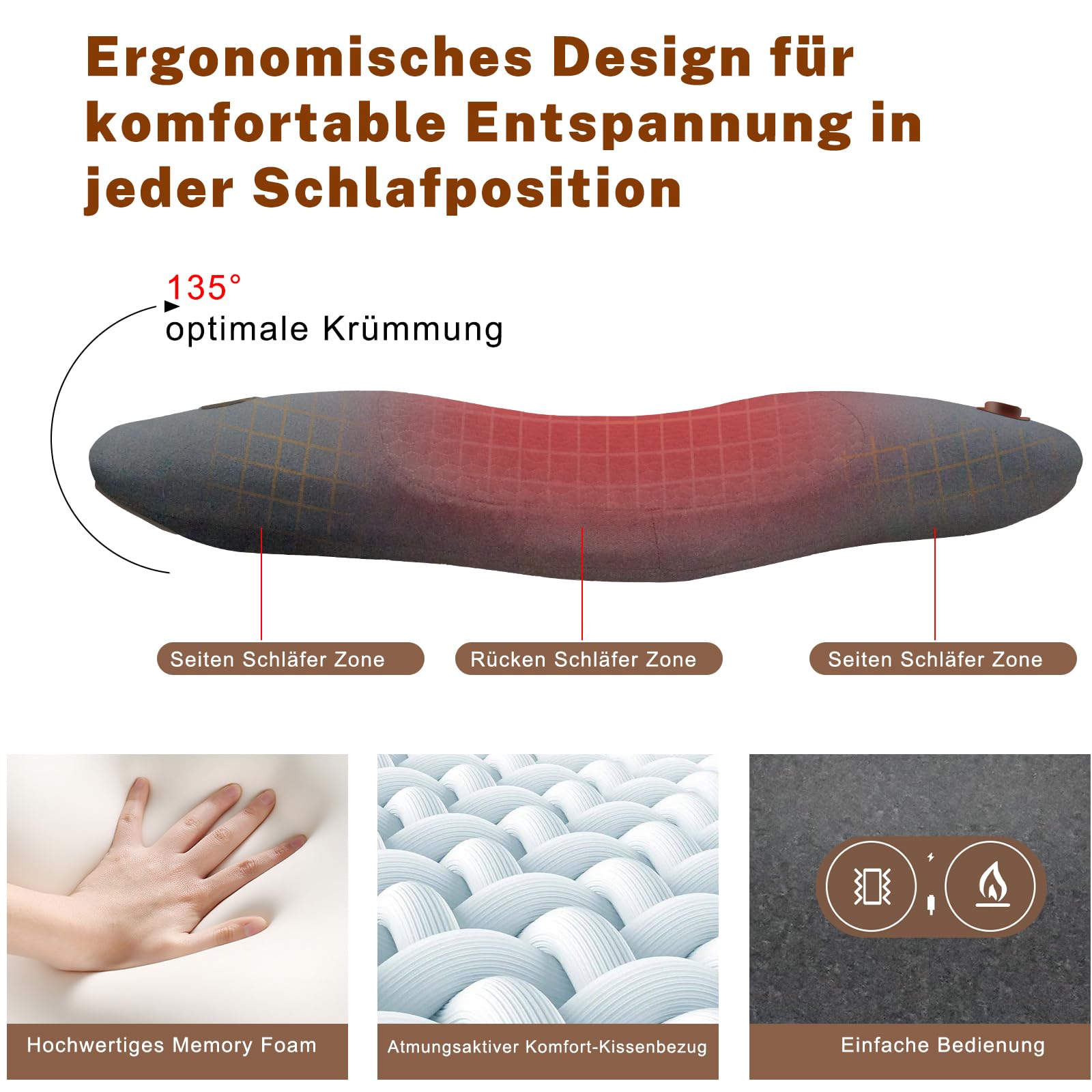 3 In 1 Rückenmassagegerät, Elektrisches Lendenkissen mit Wärme & Vibrationsmassage, Ergonomische RüCkenstüTze, MassagegeräT RüCken, Electric Lendenwirbel-Massagegerät Massagegerät Rücken with Traction