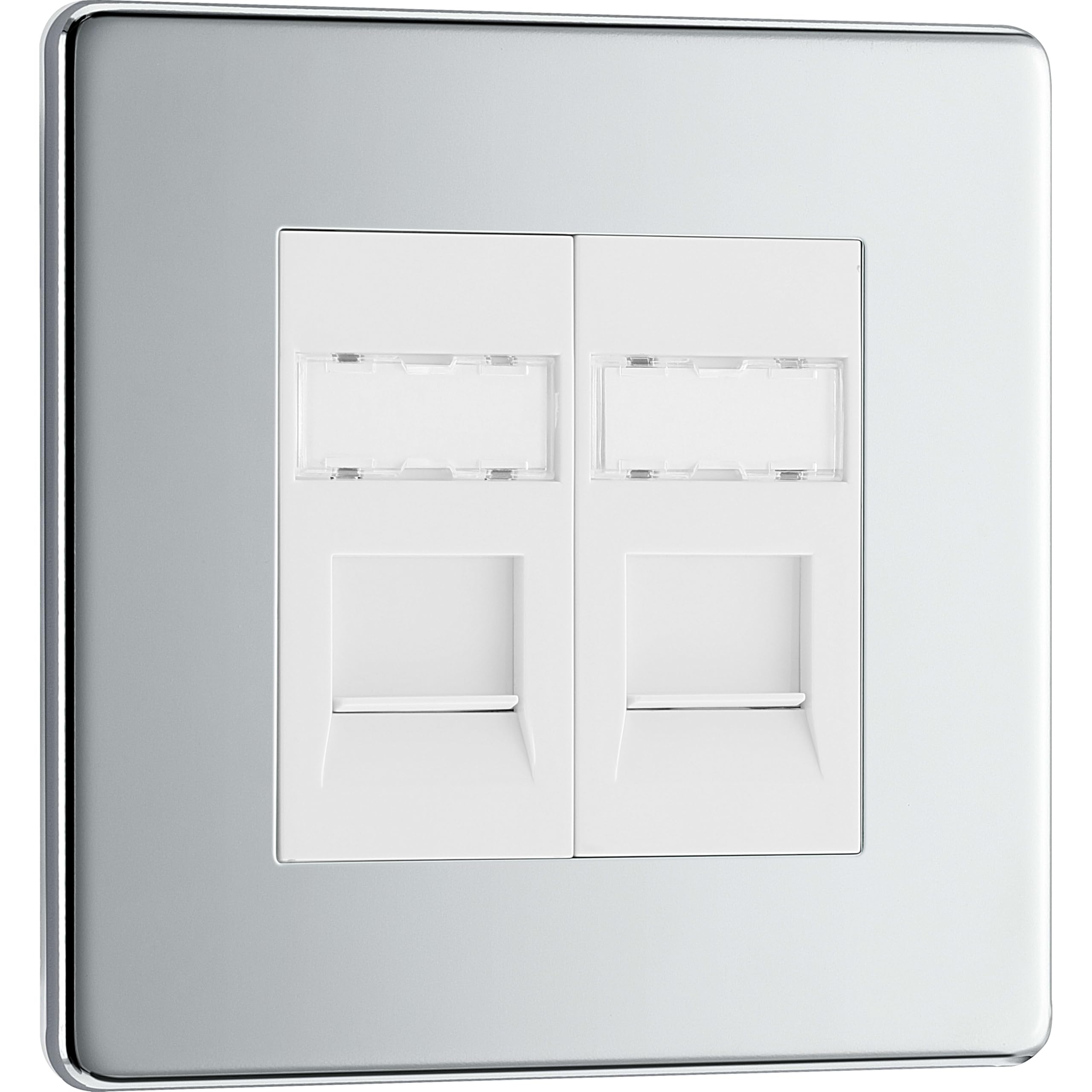 Bg-Nexus-Flat-Plate Screwless Flat Plate Double Rg45 Data Outlet Socket,Polished Chrome Finish 5050765005609