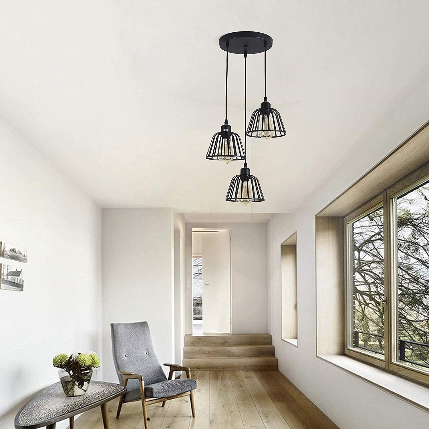 LYMSXAZOU 3 Lights Rustic Industrial Pendant Light Fixture Chandelier Ceiling Hanging E27 Edison Bedroom Lighting Lamp For Kitchen Dining Room Living Interesting
