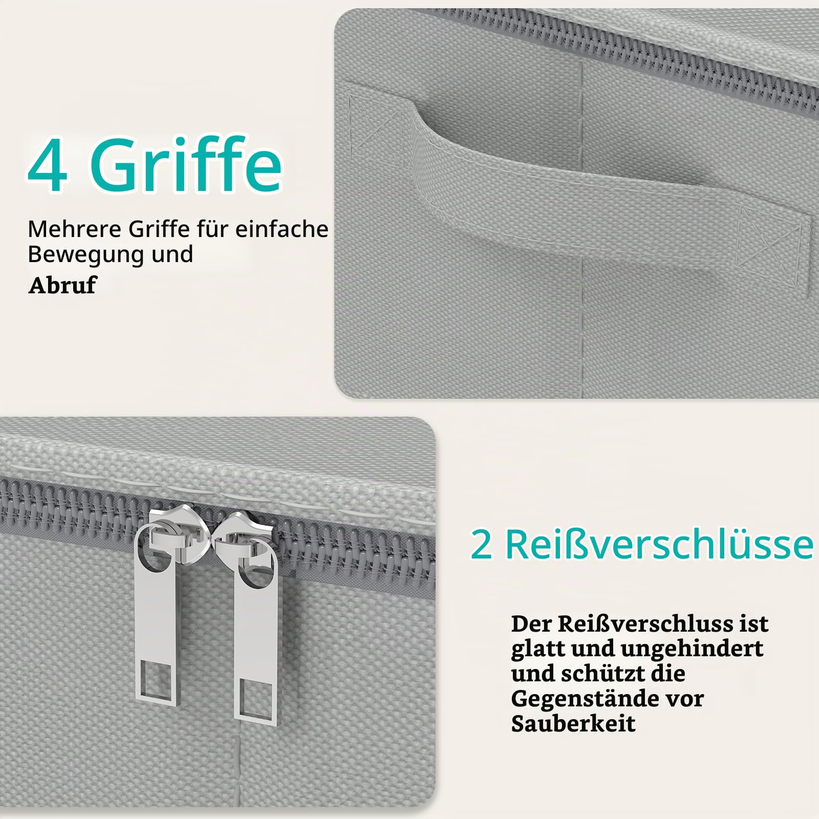 Unterbett Aufbewahrungsbox mit Deckel, Grau, 80x40x15 cm, 2 Stück