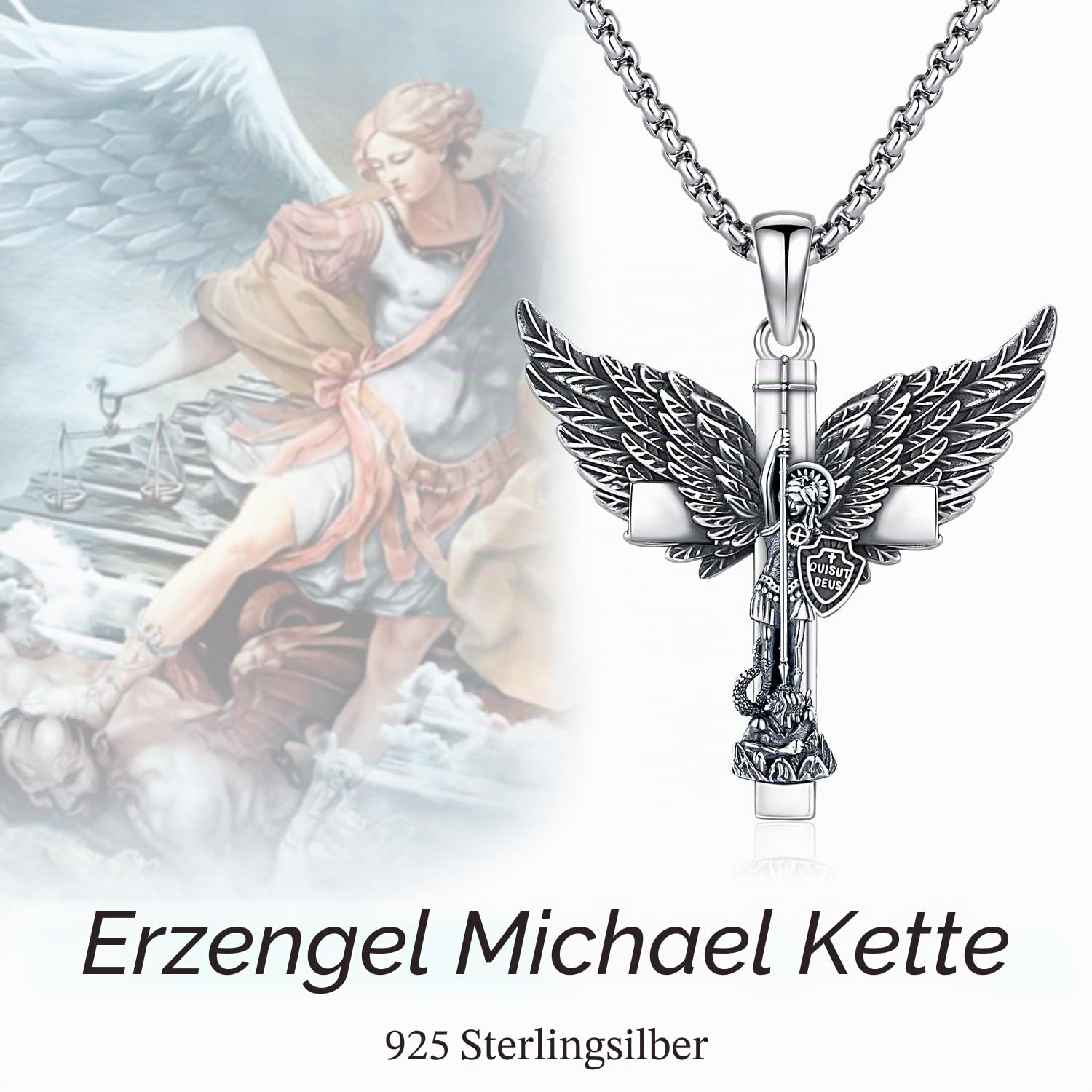 St. Michael Halskette 925 Sterling Silber Erzengel Michael Kreuz Anhänger Herren Anhänger Kette Amulett Schmuck Geschenke für Damen Herren