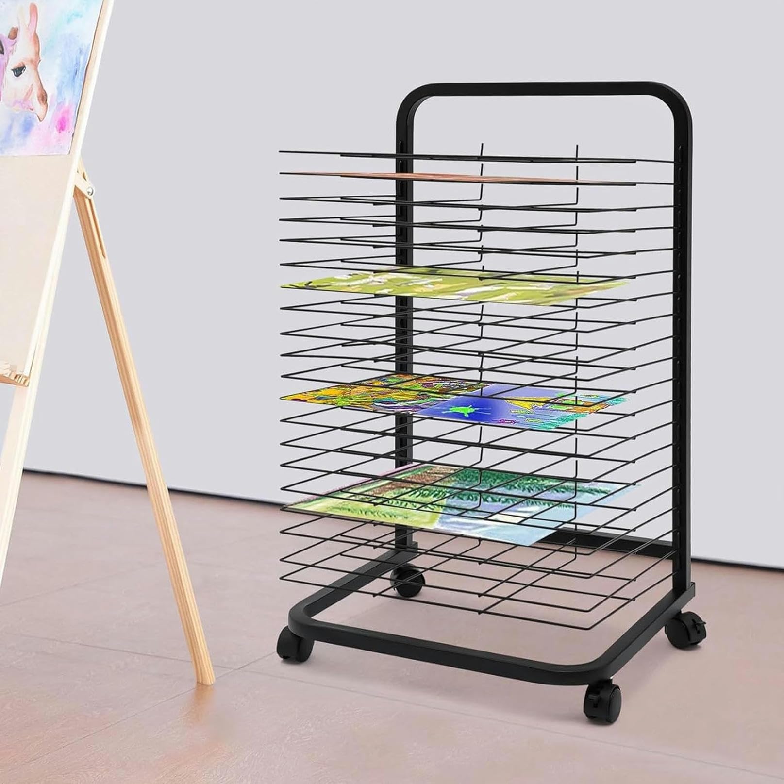 Égouttoir d'art mobile à étagères amovibles pour séchage de peinture