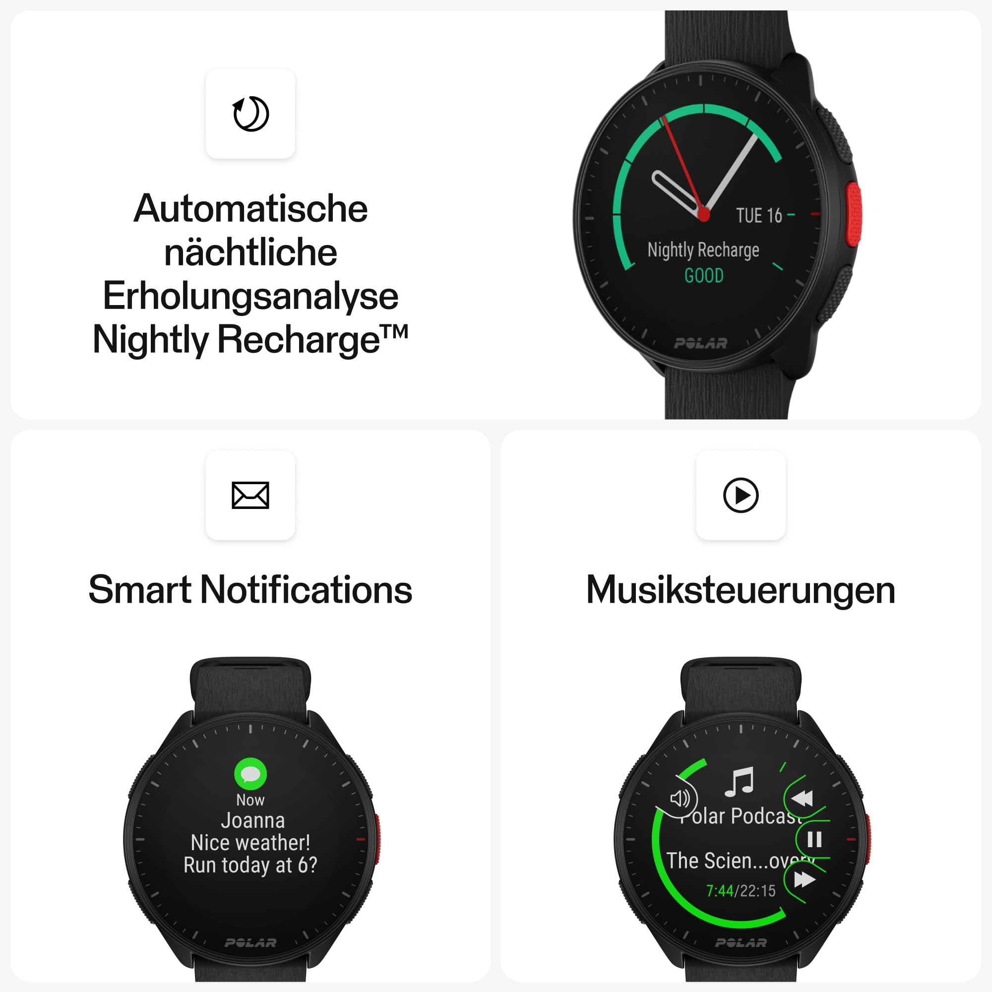 Polar Pacer - GPS-Laufuhr - sehr schneller Prozessor - Ultraleicht - helles Display - griffige Tasten - personalisiertes Trainingsprogramm & Erholungsfunktionen - Pulsmesser - Musiksteuerung