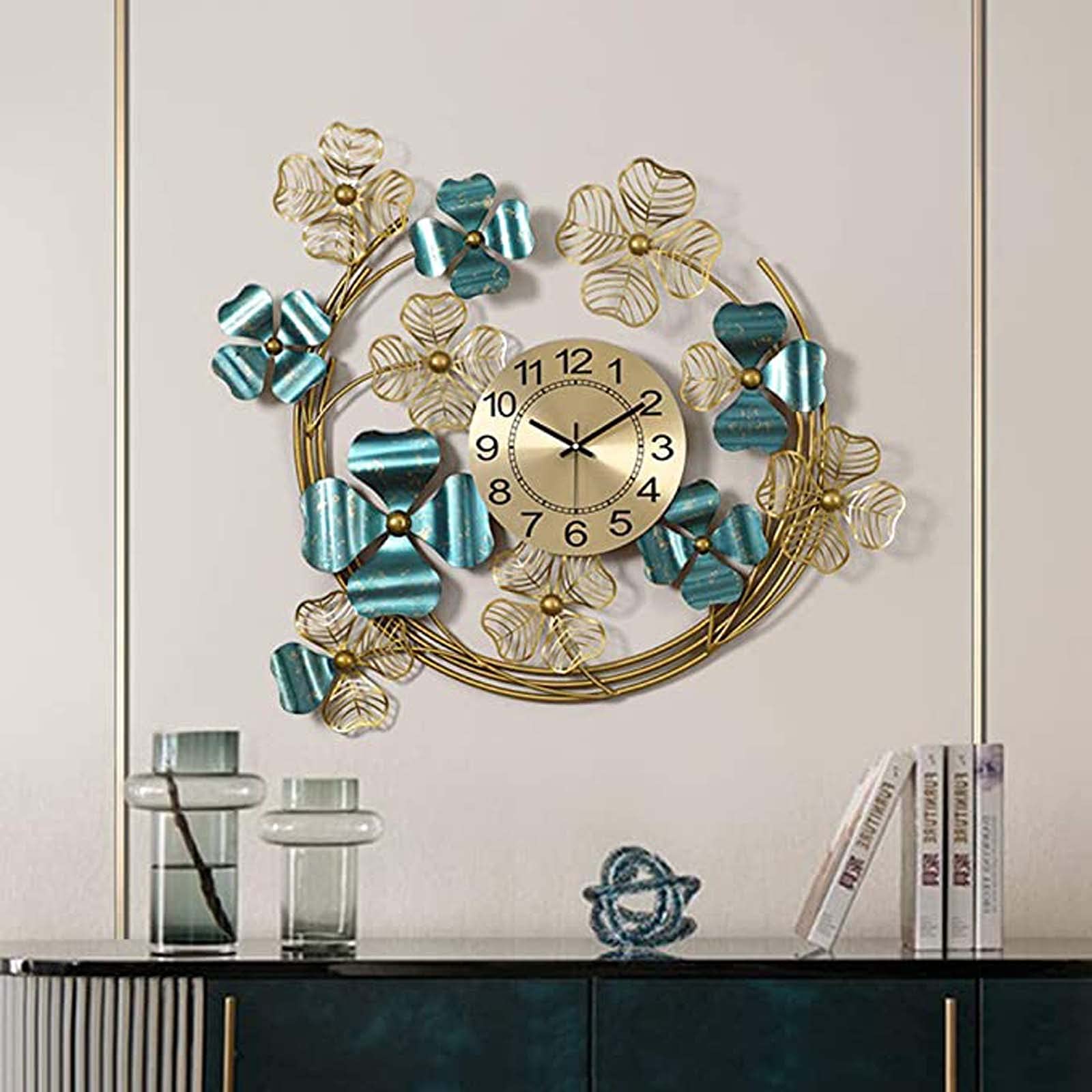 Leaf Grass Shape Clock,3D Large Wall Clock,Creative Living Room Art Round Wall Watches,Stylish And Simple Home Decoration Clock