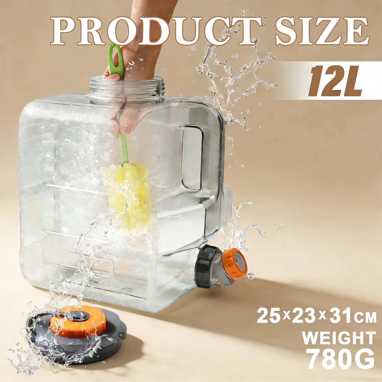 Contenedor de agua de 12 litros con grifo, contenedor de agua portátil para camping, transportador de agua sin BPA, tanque de almacenamiento de agua fácil de limpiar, para el hogar, camping al