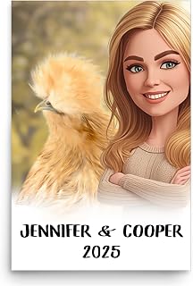Custom Photo Pet & Owner Portrait Memorial Wall Art - Buff Silkie Chicken and Human Poster 12x18 Inches Unframed - Personalized Name Keepsake Gifts for Silkie Chicken Lovers