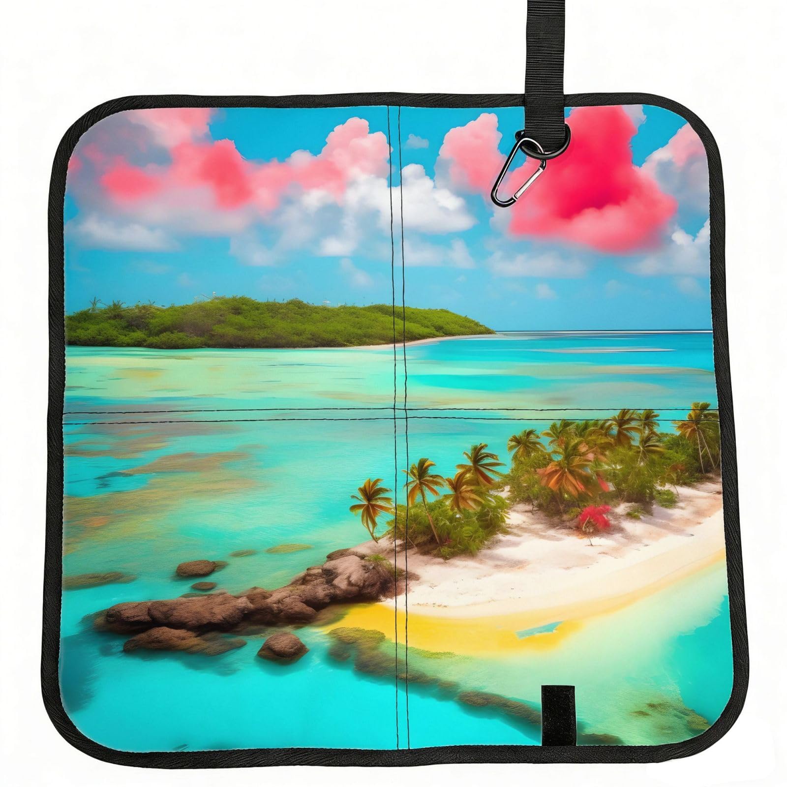 WBQLSL Caribbean Scenery Foldable Seat Cushion - Portable Stadium Pad with Carabiner for Camping Hiking Picnic Beach