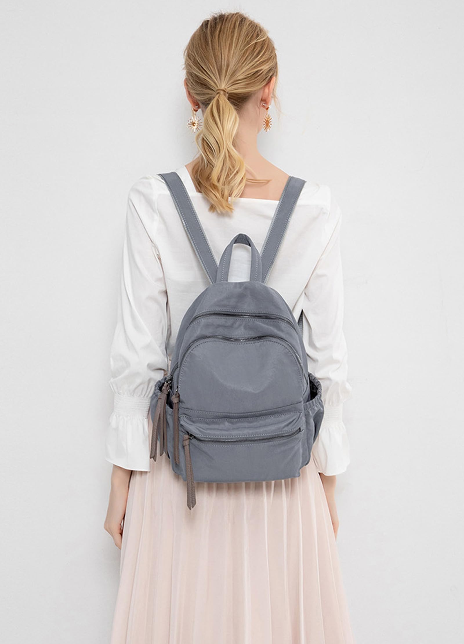 BUKESIYI Mujer Bolsos Mochila Niña Vestir Antirobo Pequeña Casual Nailon Piel Bandolera Portatil ES78596 Fekete