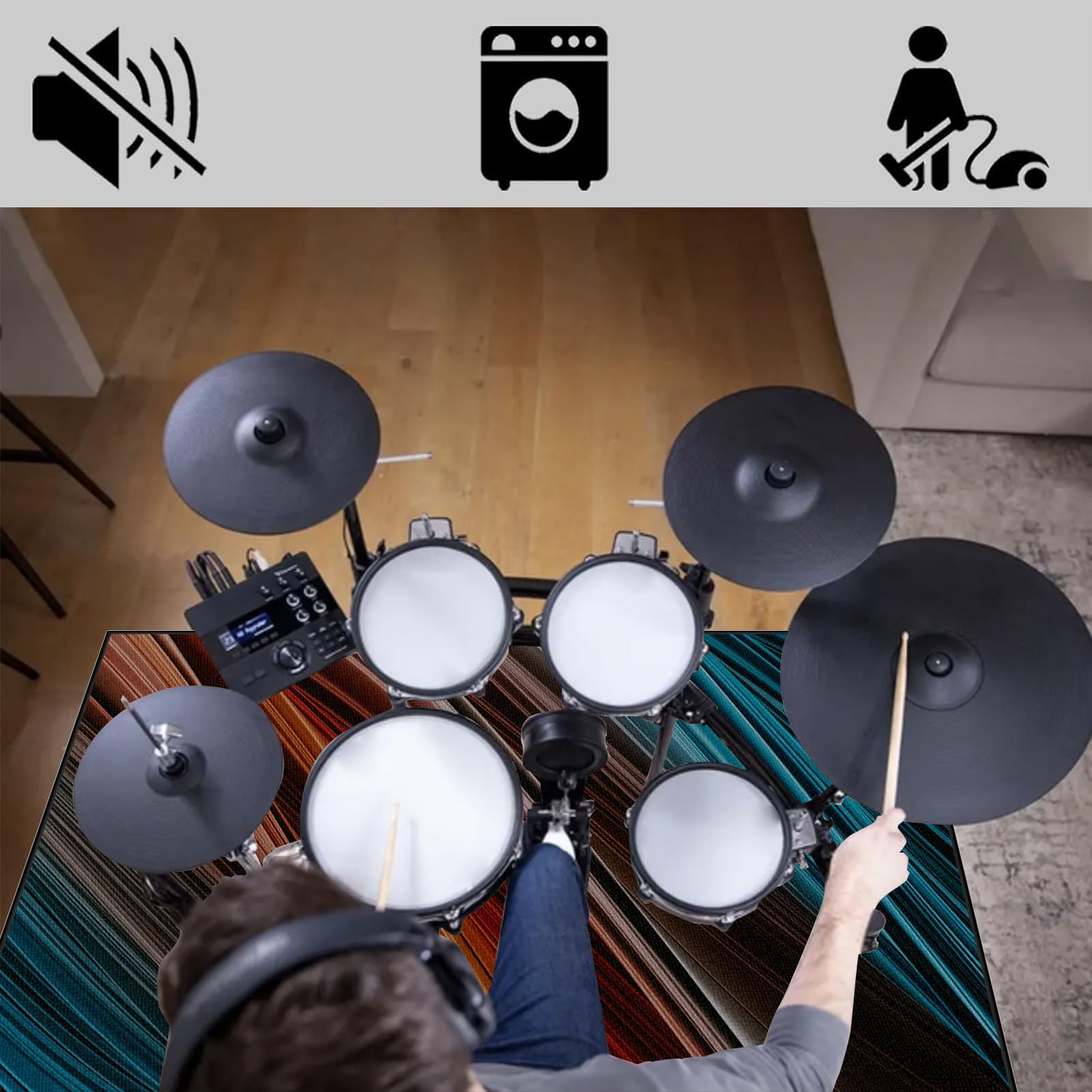 Dywaniki wodne Dźwiękoszczelny dywan bębnowy 120 x 90 cm mata do perkusyjnego perkusyjnego profesjonalnego jazzu do bębna bębna akustycznego bębna i innych instrumentów