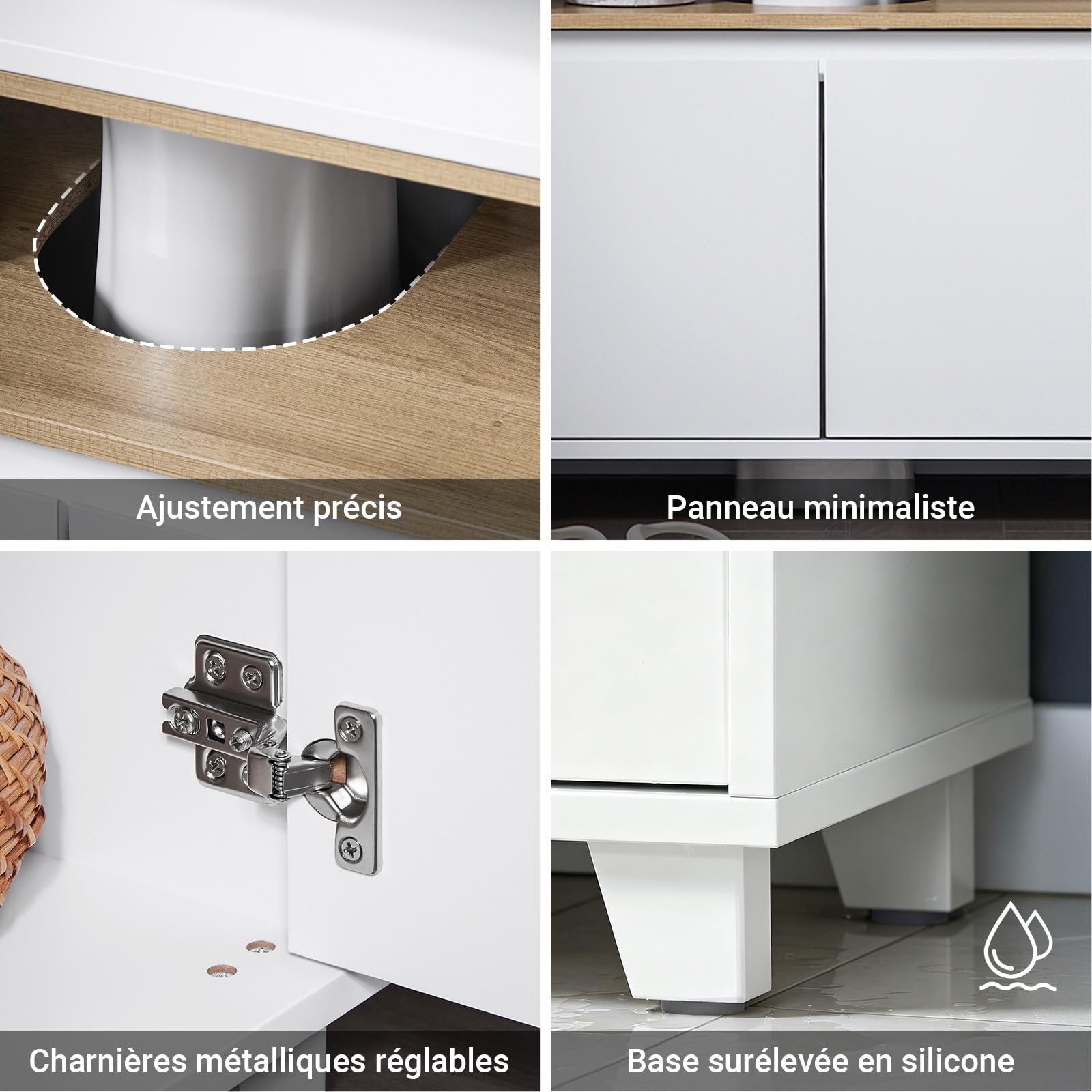SoBuy Meuble sous Lavabo Salle de Bain Meuble Vasque Armoire de Rangement avec 2 Compartiments et Porte, Design Bois-Blanc, pour Petit Espace et Ensemble Meubles Salle de Bain 60x30x61 cm BZR148-W