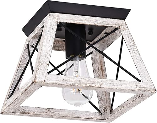 Luupyia Lámpara de techo de granja de montaje empotrado, lámpara cuadrada de una sola luz, lámpara de isla rústica para comedor, entrada y sala de