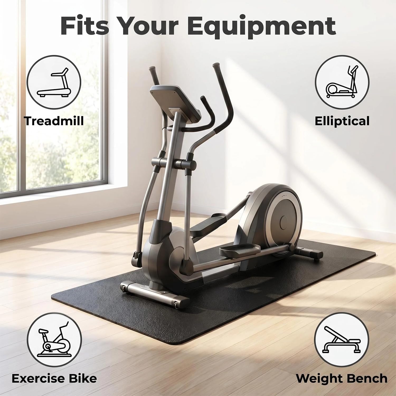Acidea Bodenschutzmatte Fitnessgerät, 183x92cm Laufband Matte 10mm Dicke, langlebig, rutschfest & stoßdämpfend, Fitness Unterlegmatte für Crosstrainer, Gymnastikmatte, Fitnessmatte