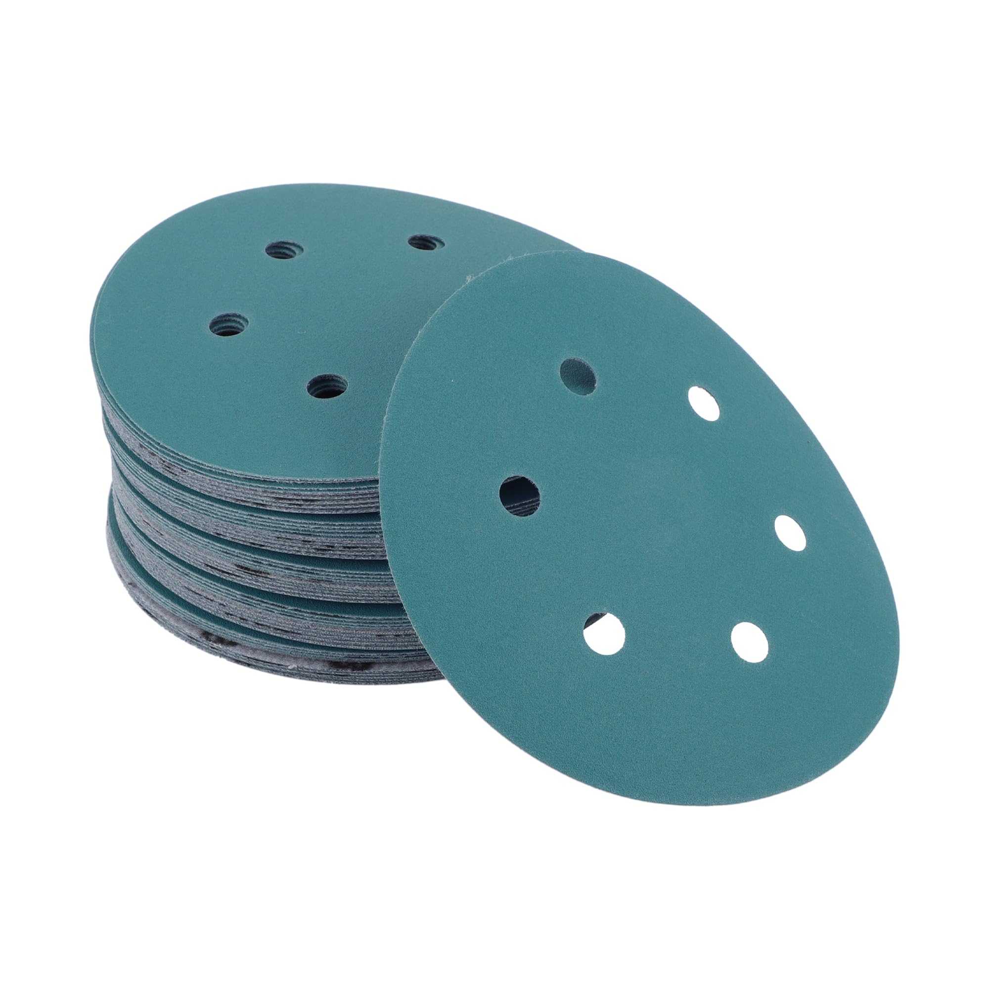 HEROFFIX 50 Pcs Car Wood Sanding Discs Smoothing Hook & Loop Sandpaper for Woodworking Automotive Refinishing 5.91" 7 Hole 220 Grit Blue Zirconia Alumina