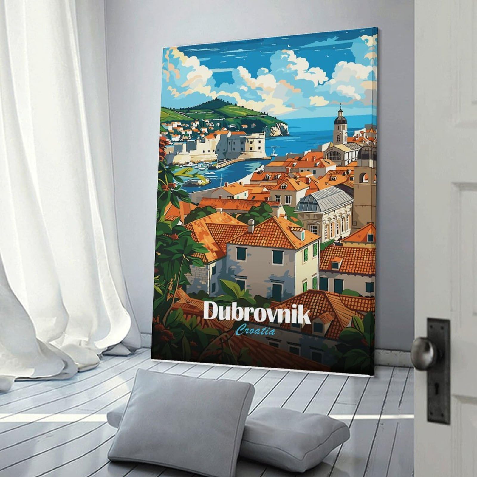 Junmoney Frame-Style-15 Canvas Wall Picture Dubrovnik Cityscape Poster, 12X18inch(30X45cm), For Bedroom, Lounge Or Dressing Area, Stylish Decor For A Restful Room Update