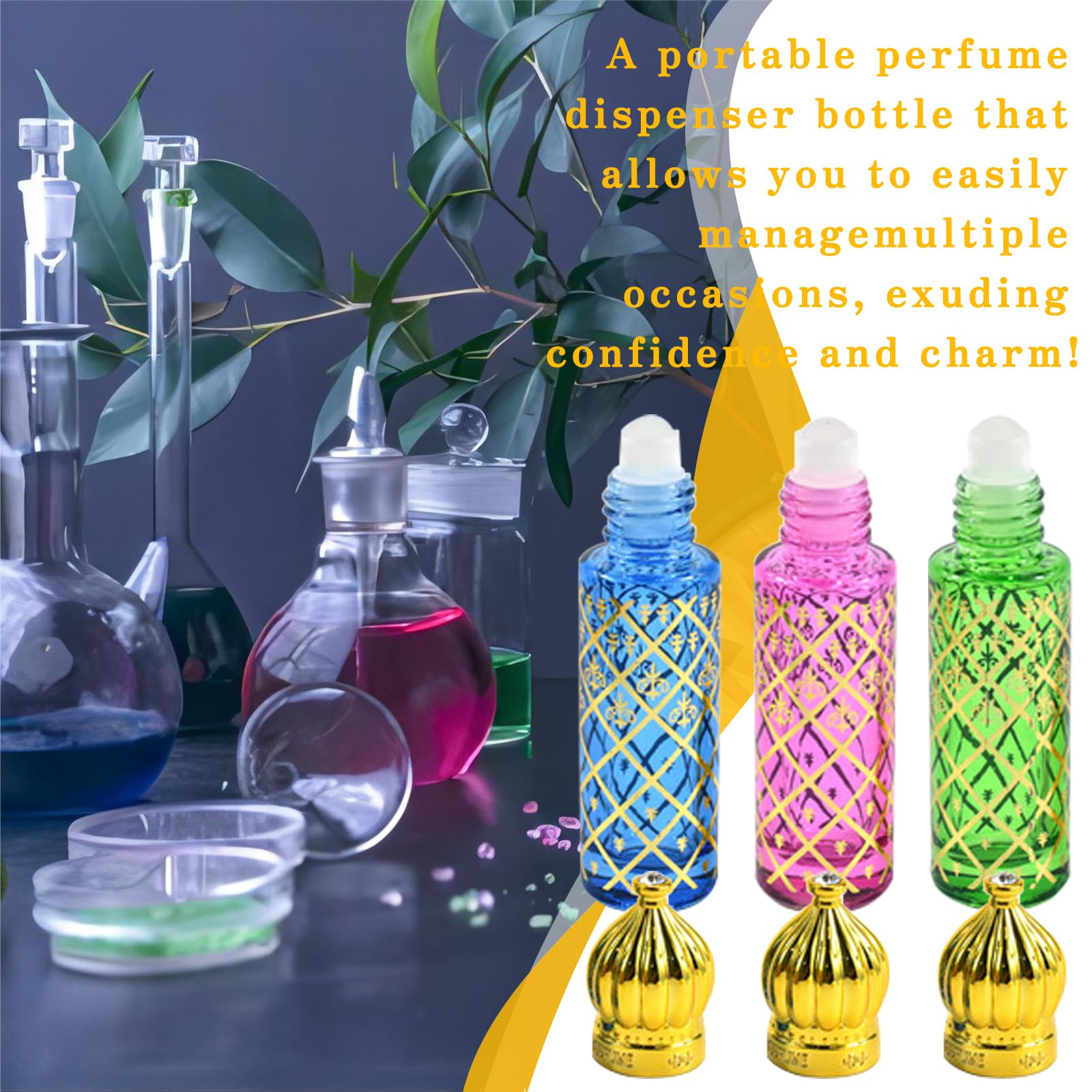 6 Pz Roll on Oli Essenziali Riutilizzabile, Bottigliette per Oli Essenziali Liquid con Rullo in Acciaio Inox, Art Deco Bottiglie a Piccolo Dimensione Del Flaconi Vuoto Viaggio Viaggiare - C