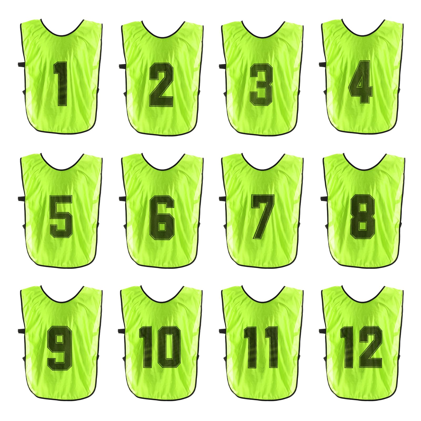 PATIKIL Soccer Training Vest, 12 Pack Team Sports Pinnies Reversible Numbered Soccer Practice Pennies Jerseys Bibs with Belt for Children, 18 Inch Green