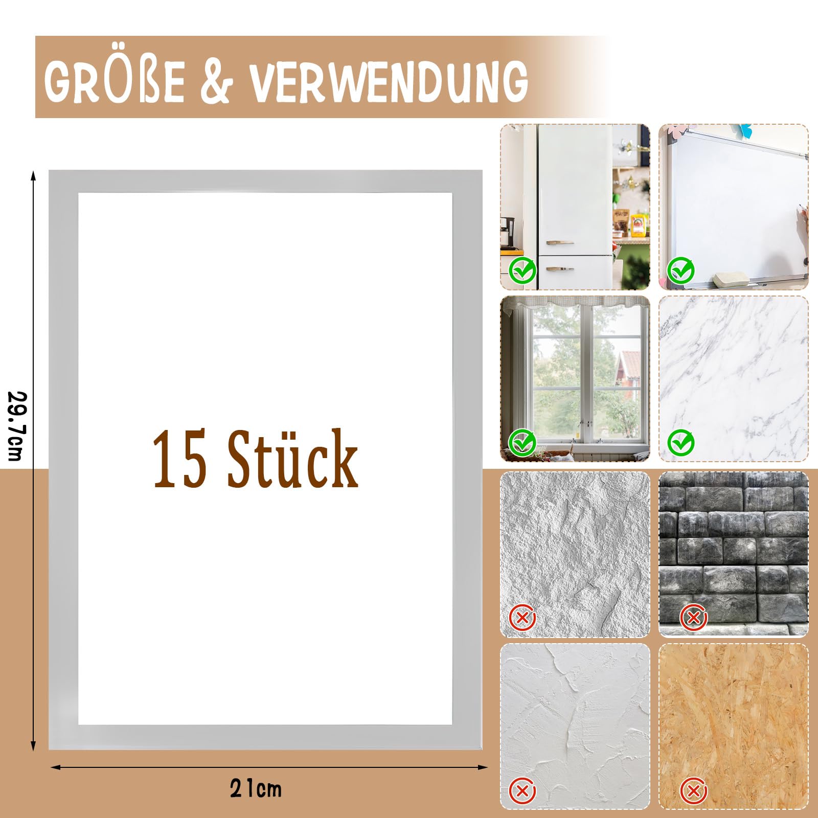 15 Stück Magnetrahmen A4 Selbstklebend – Magnetischer Bilderrahmen für Dokumente, Hinweise & Poster – Magnetfolie Selbstklebend – Rahmen DIN A4 – Bilderrahmen Magnetisch für Büro, Schule, Zuhause