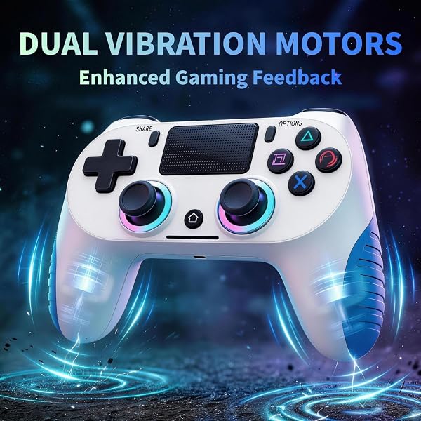 BJXOZ Wireless Controller für PS4, mit USB-C, 1000 mAh, Rutschfester Grip, Dual Vibration, 6-Achsen-Sensor, Touchpad, RGB, Kopfhörerbuchse, Gamepad für PS4/Pro/Slim/PC - 4