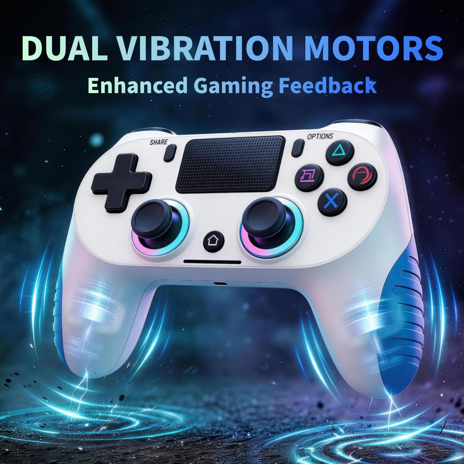 BJXOZ Wireless Controller für PS4, Stabile Verbindung & präzise Steuerung, Gamepad mit USB-C, Rutschfester Grip, Dual Vibration, 6-Achsen-Sensor, Touchpad, RGB, Audioanschluss, für PS4/Pro/Slim/PC - 5