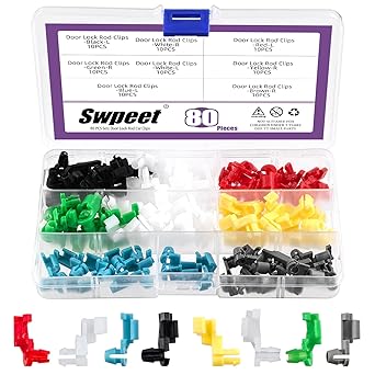 Swpeet 80Pcs Car Door Lock Rod Clips Assortment Kit, Left and Right Door Handle Rod End Clip Retainer, Tailgate Handle Rod Clip, Latch Locking Push Clip Compatible with Most Cars