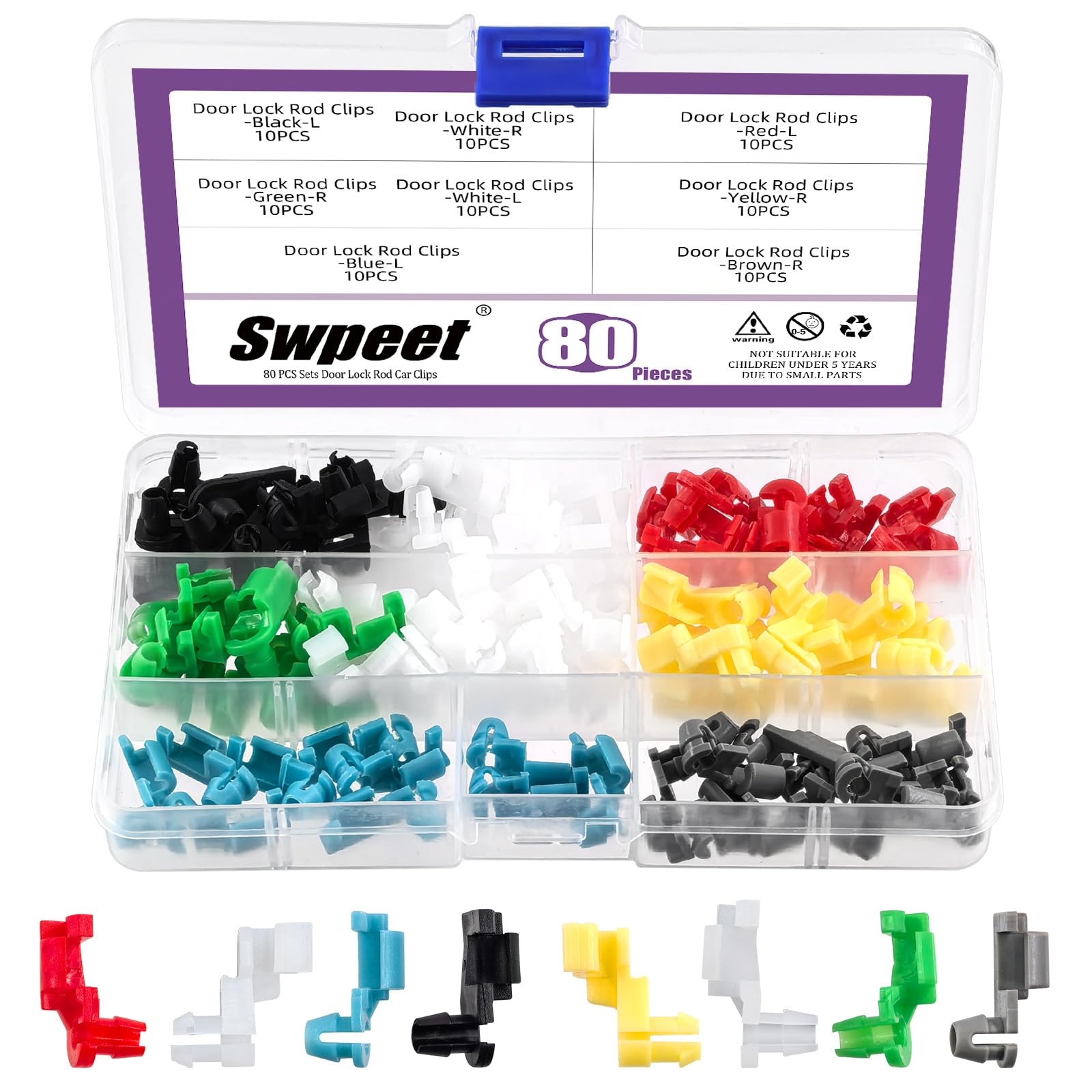 Swpeet 80Pcs Car Door Lock Rod Clips Assortment Kit, Left and