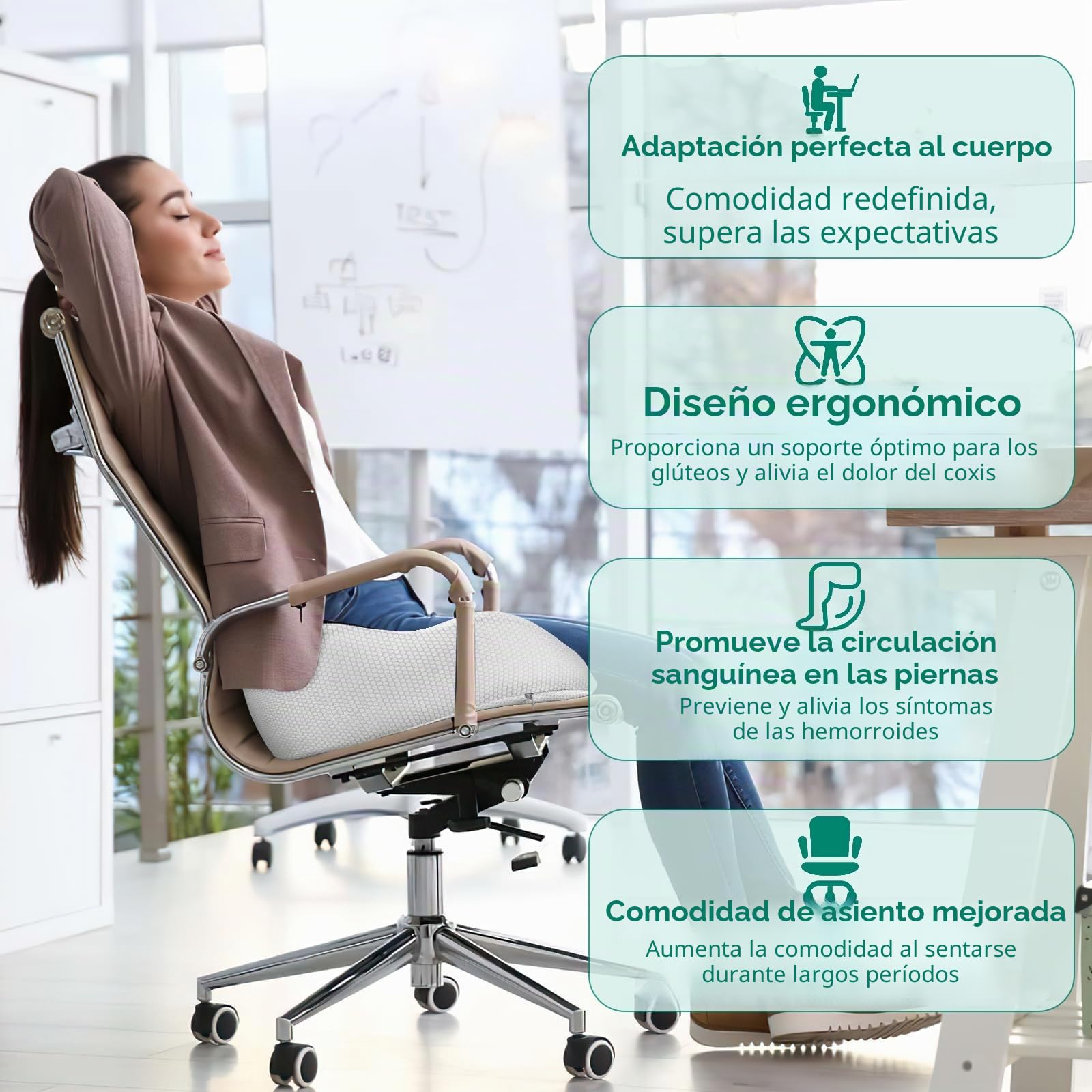 Cojín de Asiento Ortopédico,Espuma Viscolástica para Coxis,Cojín Ergonómico | para Oficina, Anchura de Respaldo Ajustable, Cojín para Alivio del Dolor de Cadera y Coxis, para Oficina, Hogar, Coche