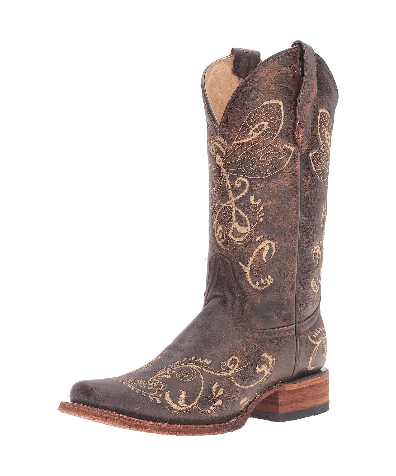 Circle G Dragonfly Boot With Square Toe, Brown, US 9
