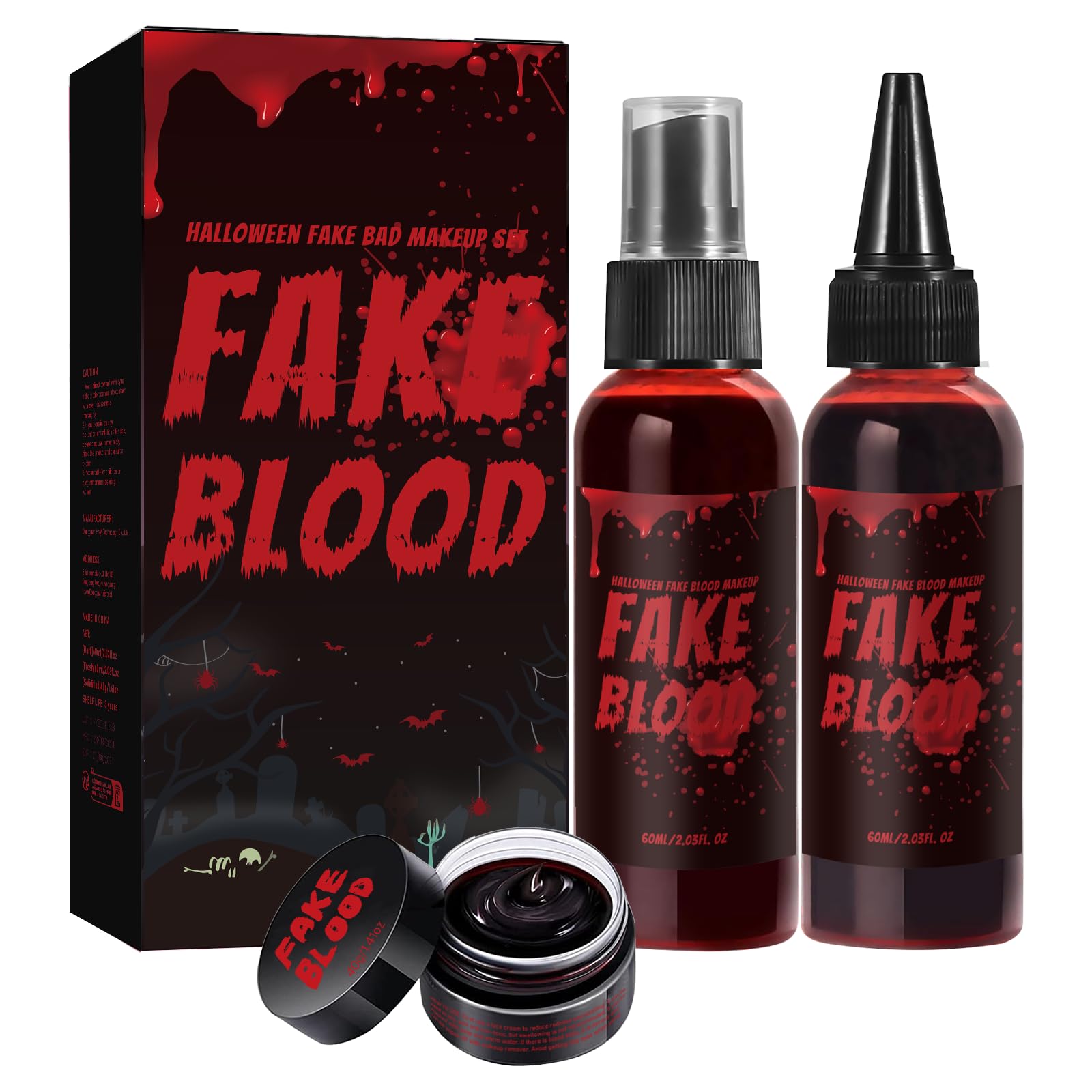Fake Blood Makeup Kit, Realistic Halloween Fake Blood Spray & Gel Non-Toxic