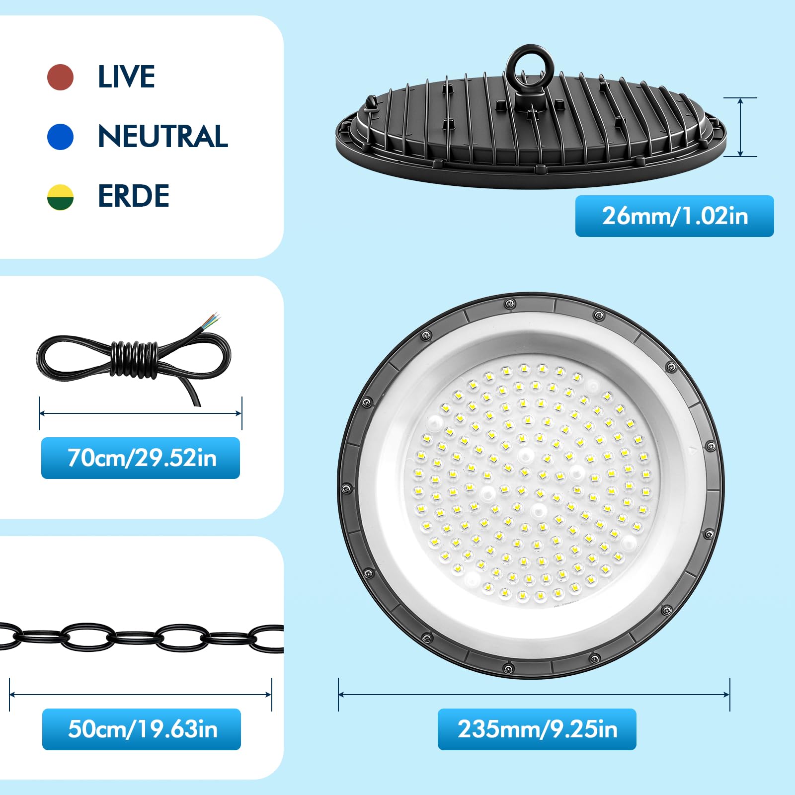 10 Stück LED Hallenstrahler 200W, 100lm/W, 20.000lm, 6500K, v, IP65 Wasserdichte LED Werkstatt Deckenleuchte für Fabriken,Garage,Lagerhaus