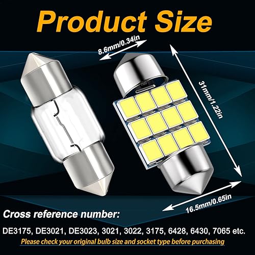 Miniatura 2 de DE3175 - Bombilla LED para automóvil, 1.22 pulgadas, luces de coche festoon de 1.22 pulgadas, color blanco súper brillante DE3021 DE3022, ajuste