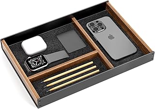 UPERGO Desk Drawer Organizer Tray, Mens Valet Made of Aluminum and Walnu...