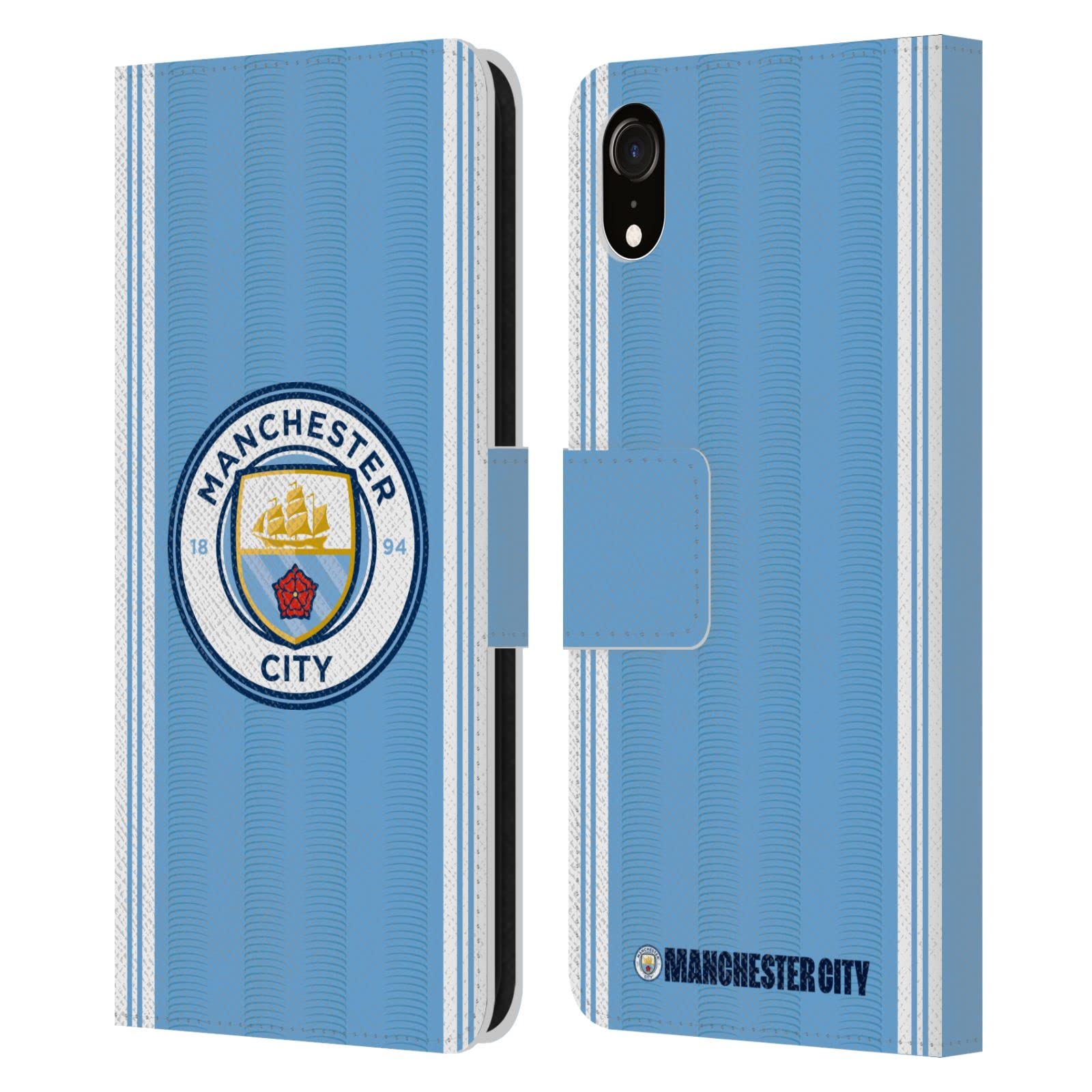 Head Case Designs Officially Licensed Manchester City Man City FC Home 2023/24 Badge Kit Leather Book Wallet Case Cover Compatible With Apple iPhone XR โ image 1