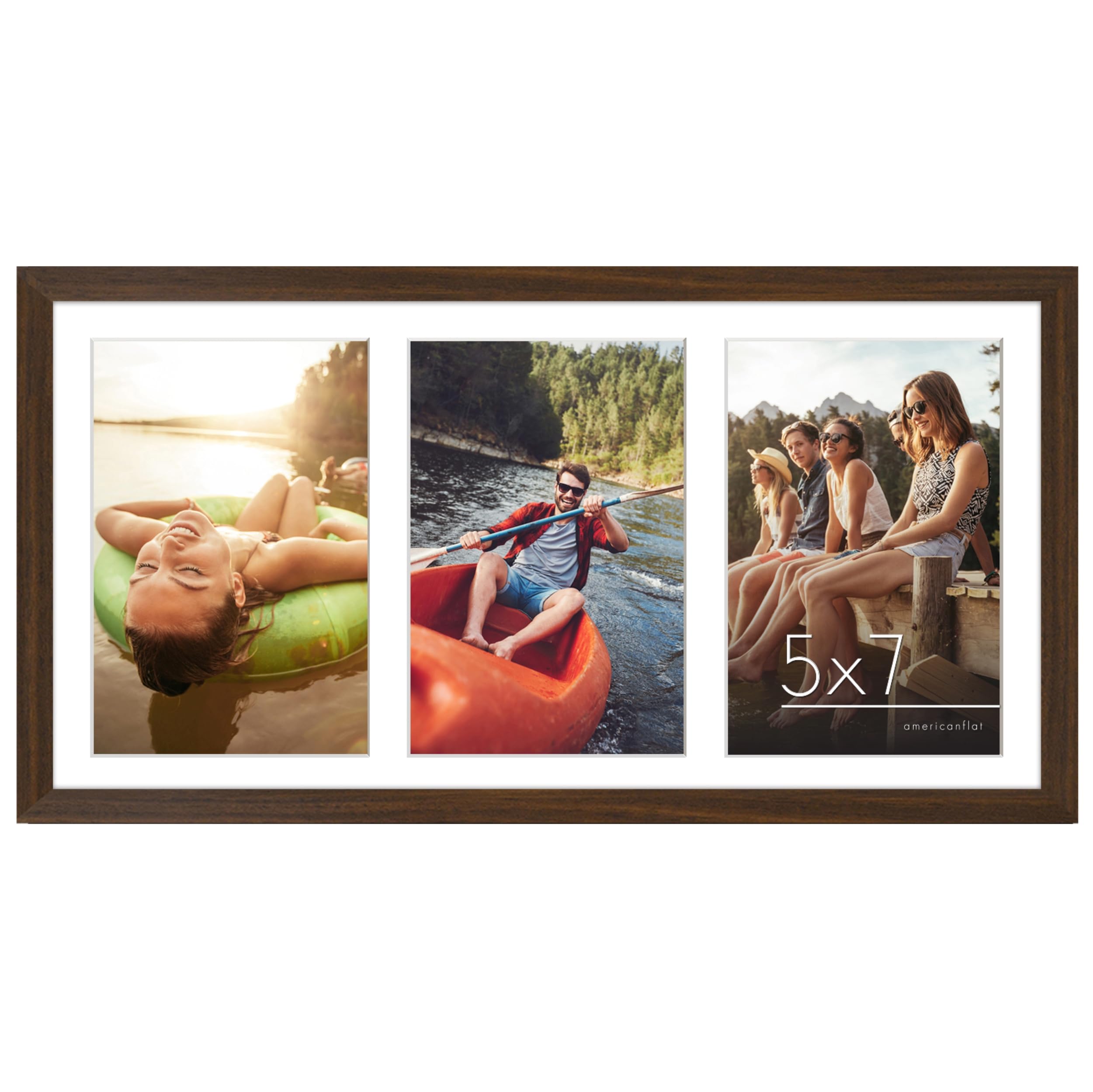 Americanflat 5x7 Picture Frame Collage with Shatter-Resistant Glass - Signature Collection - Fits Three 5x7 or One 8x16 Photo - Collage Photo Frame for Tabletop and Wall Display - Walnut