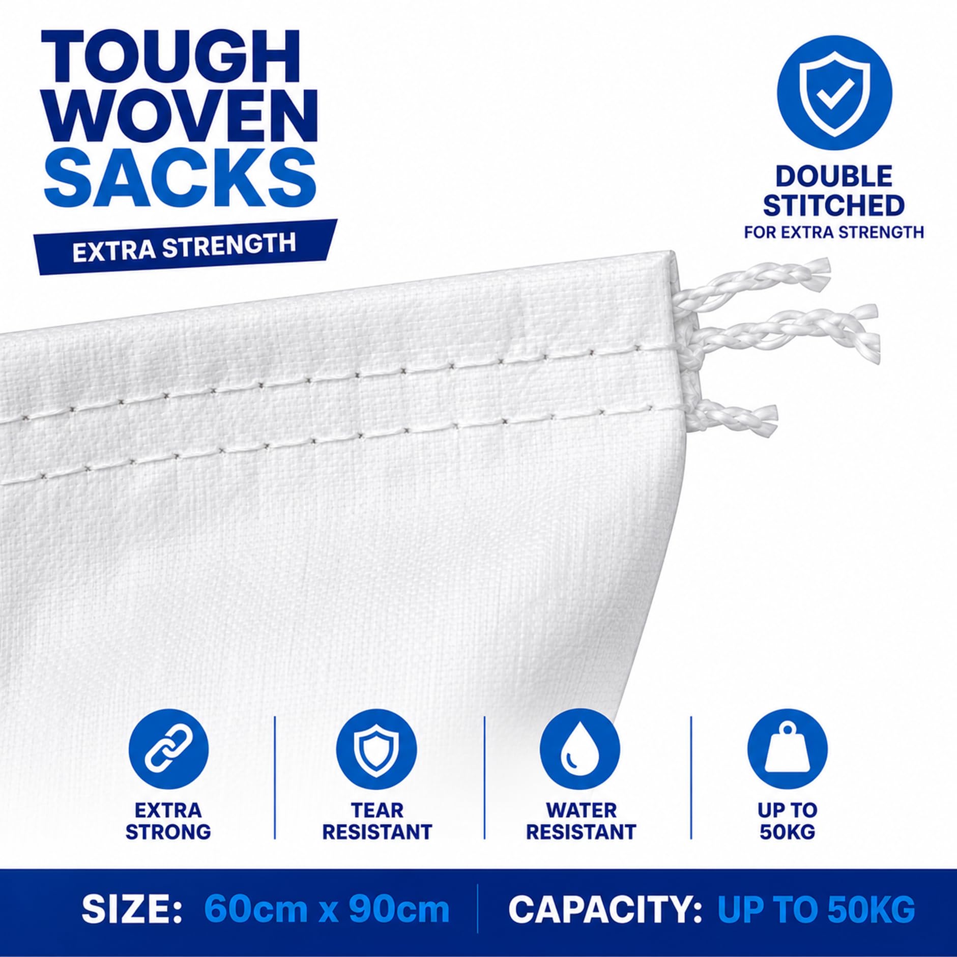 Sacchi per macerie in polipropilene tessuto extra large in polipropilene, resistenti, 60 x 90 cm, XL (50)