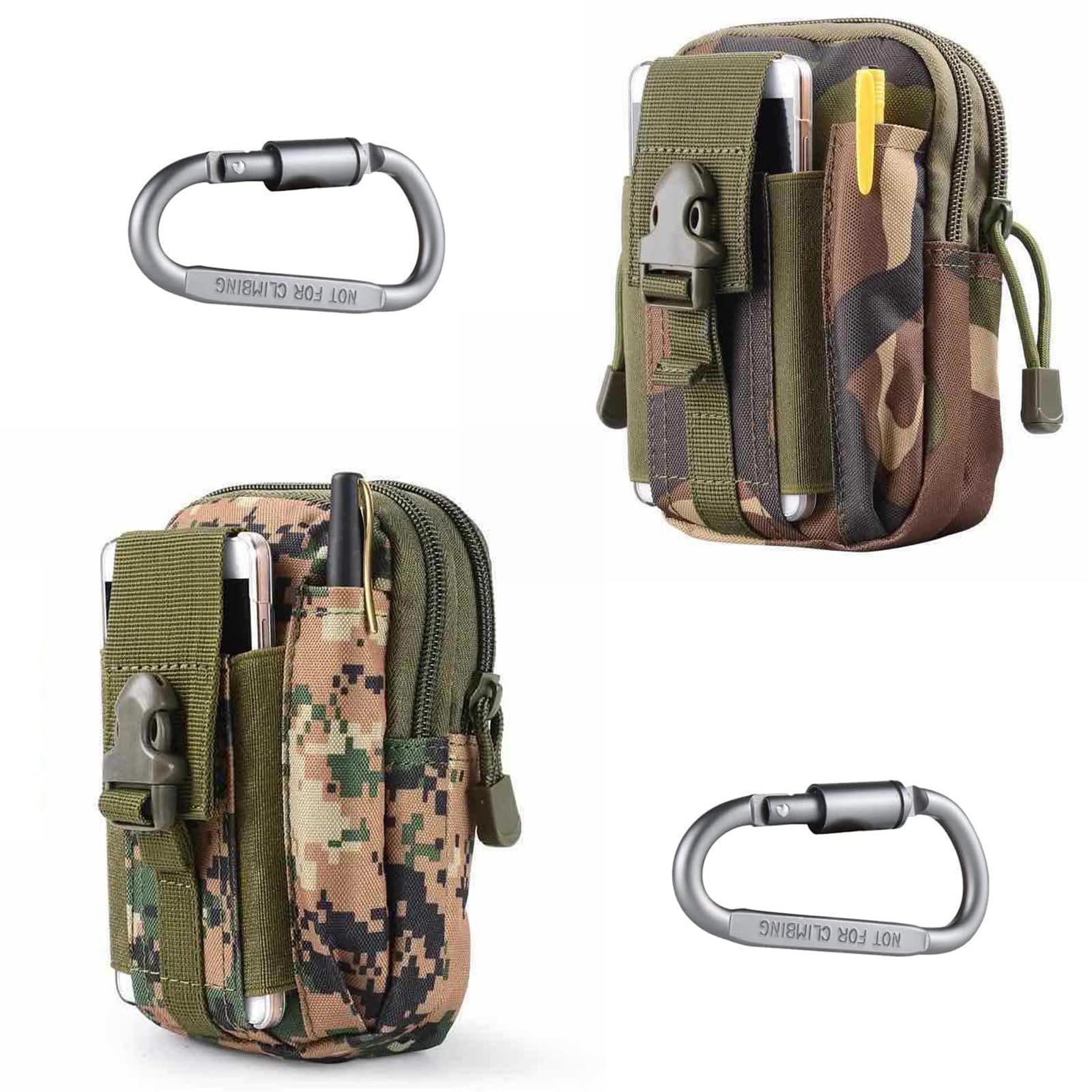 Lot 2 Sacs Ceinture Tactiques WSAMJIN - Pochette EDC Molle Nylon Marron Multifonction