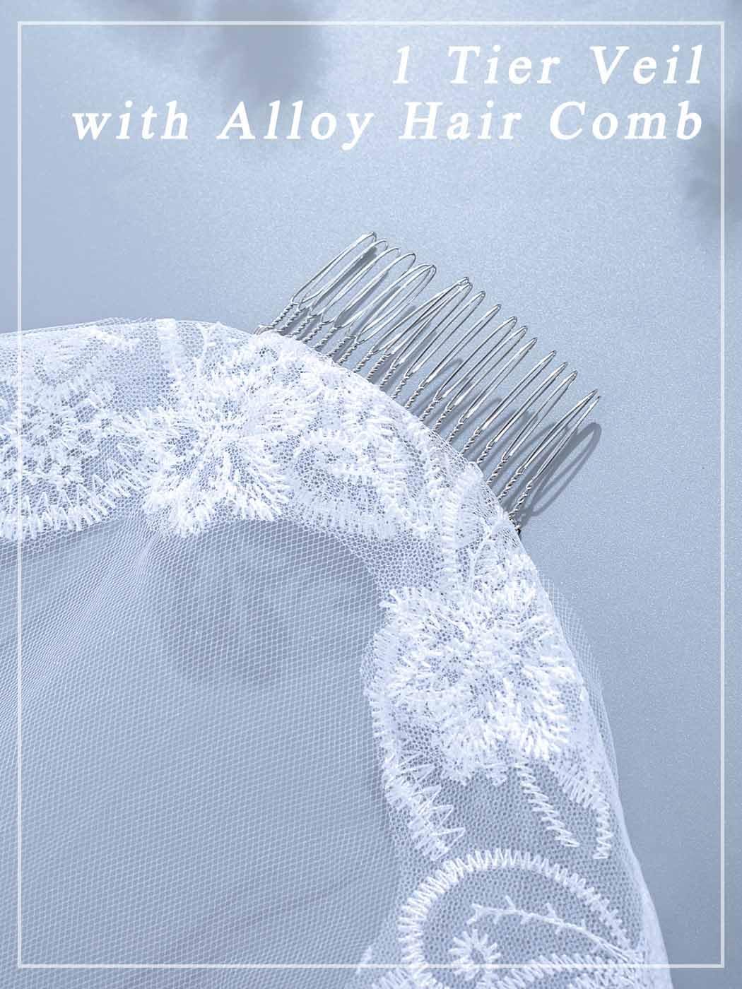 Foyte Cathedral Wedding Veil with Comb 1 Tier Lace Long Veils Lace Applique Veil for Women and Brides