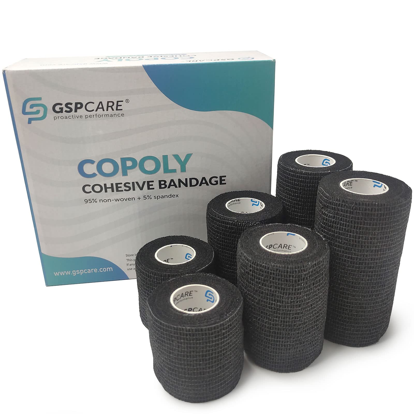 GSPCAREMix Size Self-Adherent Elastic Cohesive Bandage Include Vet Wrap and Human Wrist,Ankle,Knee (Black, 2"3"4")