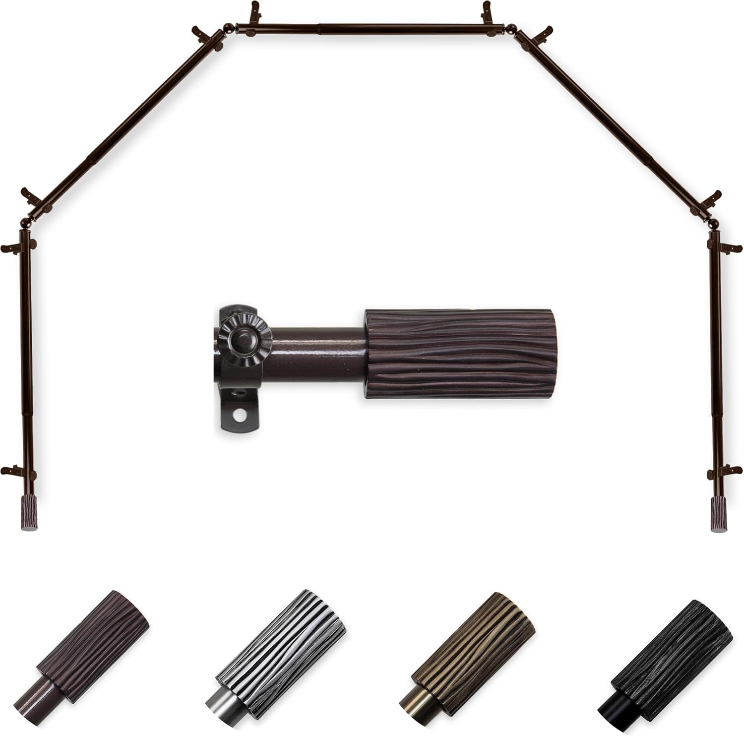 Pine 13/16" 5-Sided Bay Window Curtain Rod 28-48" (Each Side) - Cocoa