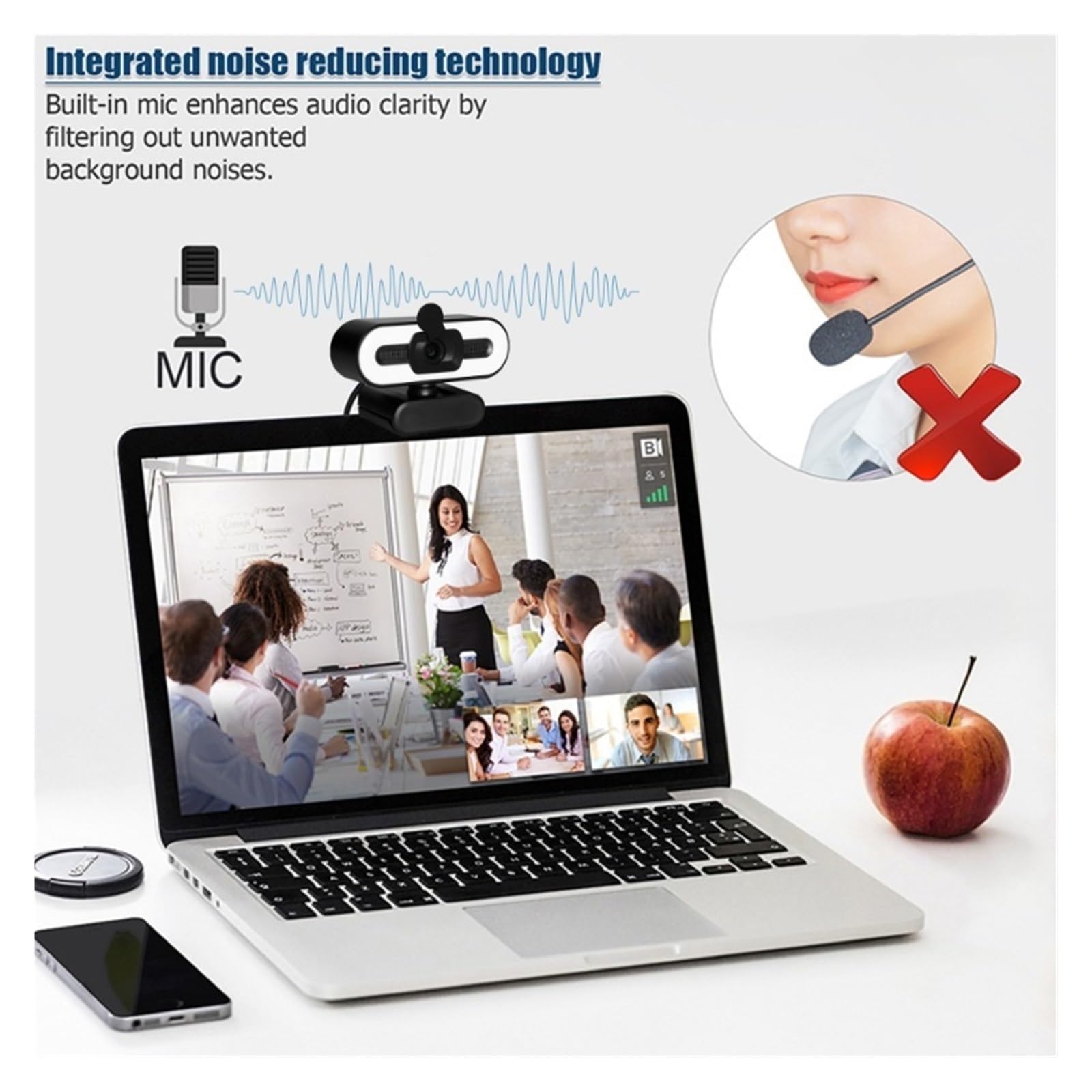 Webcam, Cámara Web 1080P 4K Full HD con luz de Relleno de Anillo, computadora portátil, PC, transmisión en Vivo, cámara Web de Video con micrófono, cámaras giratorias(4K)