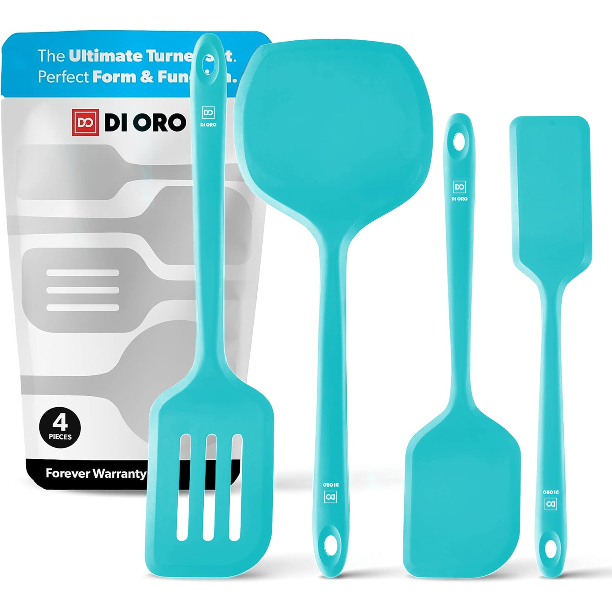 DI ORO Pfannenwender-Set aus Silikon, Küchenspatel für antihaftbeschichtetes Kochgeschirr, Kochutensilien zum Wenden von Eiern und Pfannkuchen, hitzebeständig, BPA-frei, spülmaschinenfest, 4 Stück,