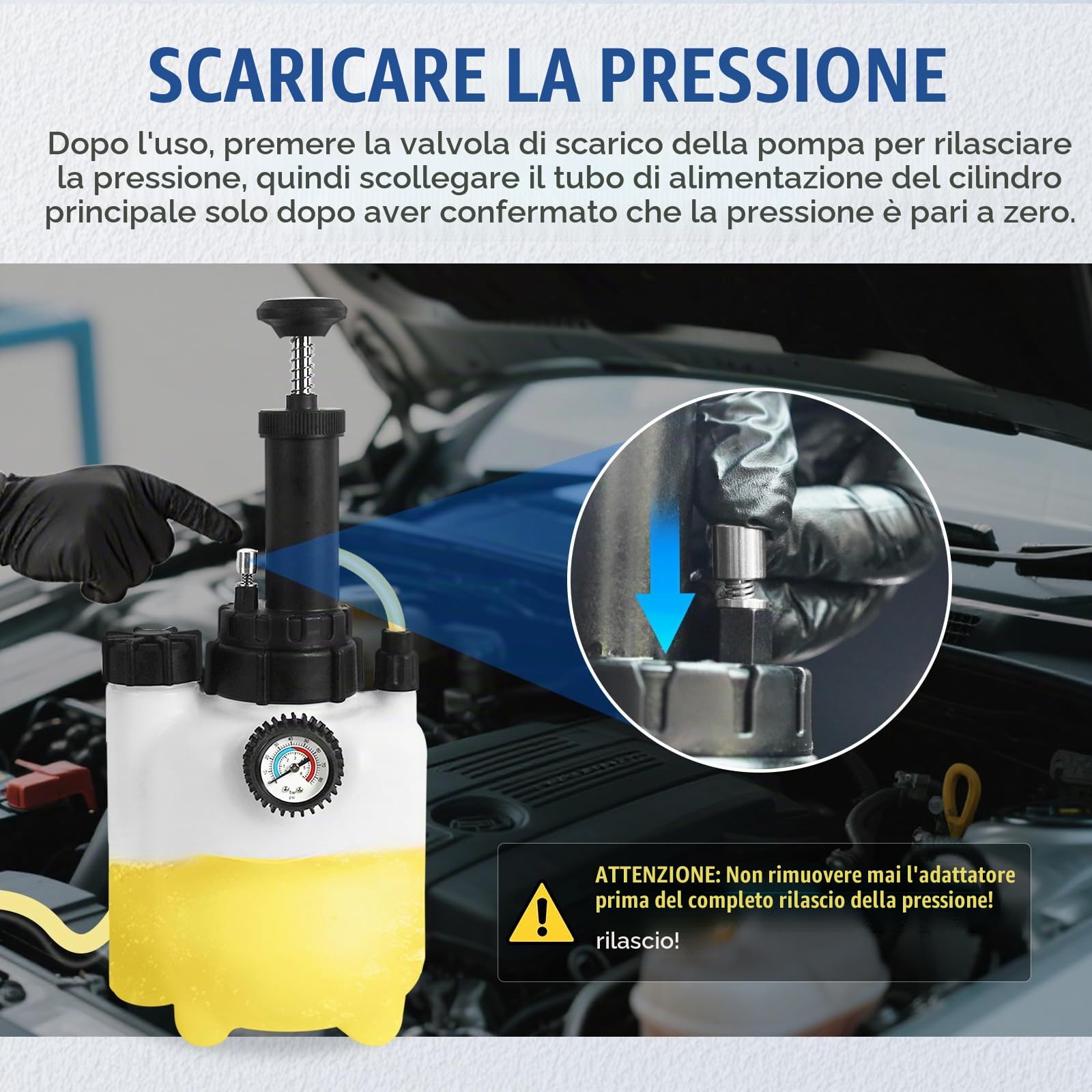 MRCARTOOL Kit di spurgo Freni Manuale da 3 l, Kit spurgo Liquido Freni automobilistico spurgo a Pressione Manuale con estrattore di Liquido Freni da 1 l e 4 adattatori per cilindri E20 per Modelli