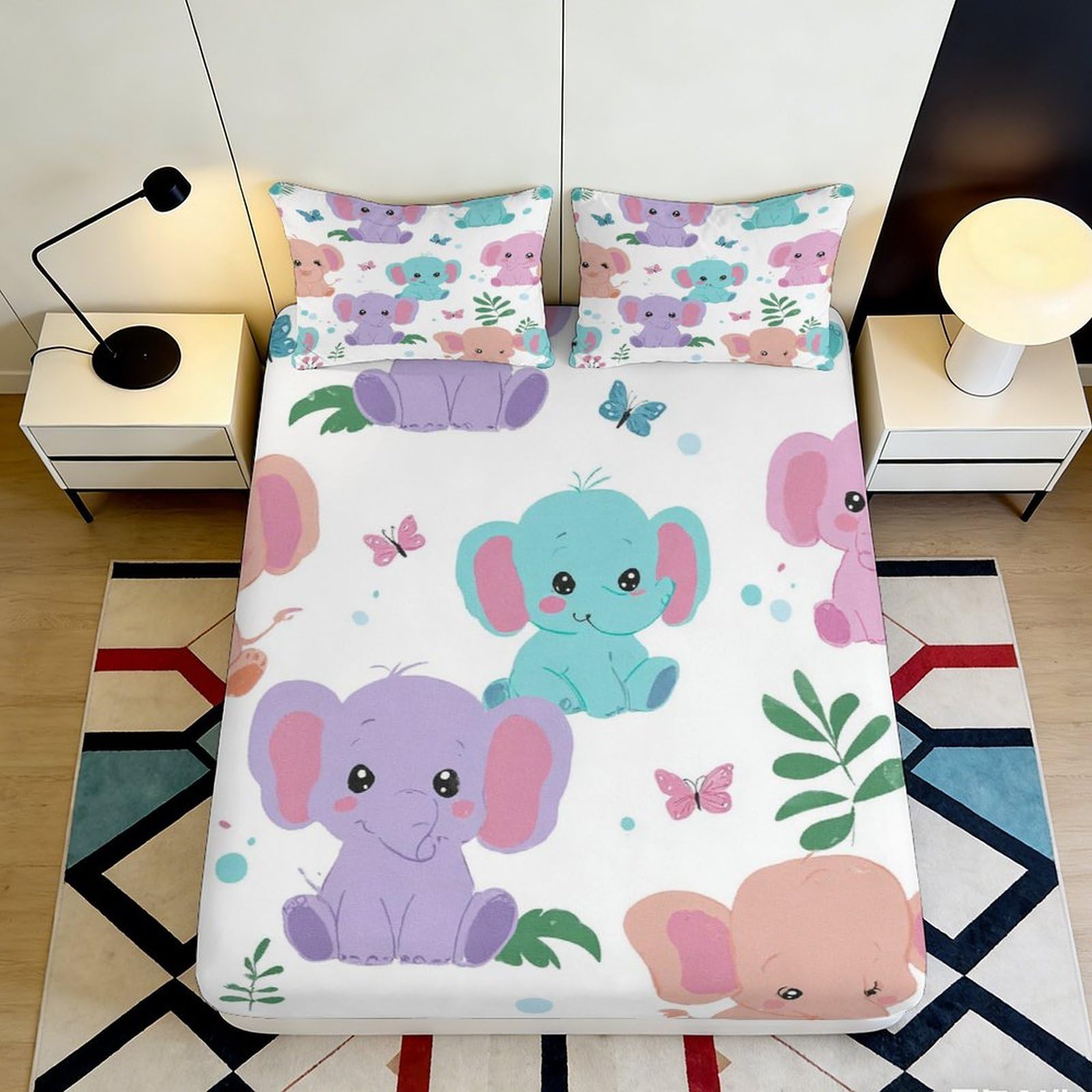 Pnayamiorkfel Style-4 3D Printed Cute Elephant Fitted Sheet Microfiber Soft Anti-Slip Pastel Animal Bed Sheet For Bedroom Dorm Decor 90X200x25cm