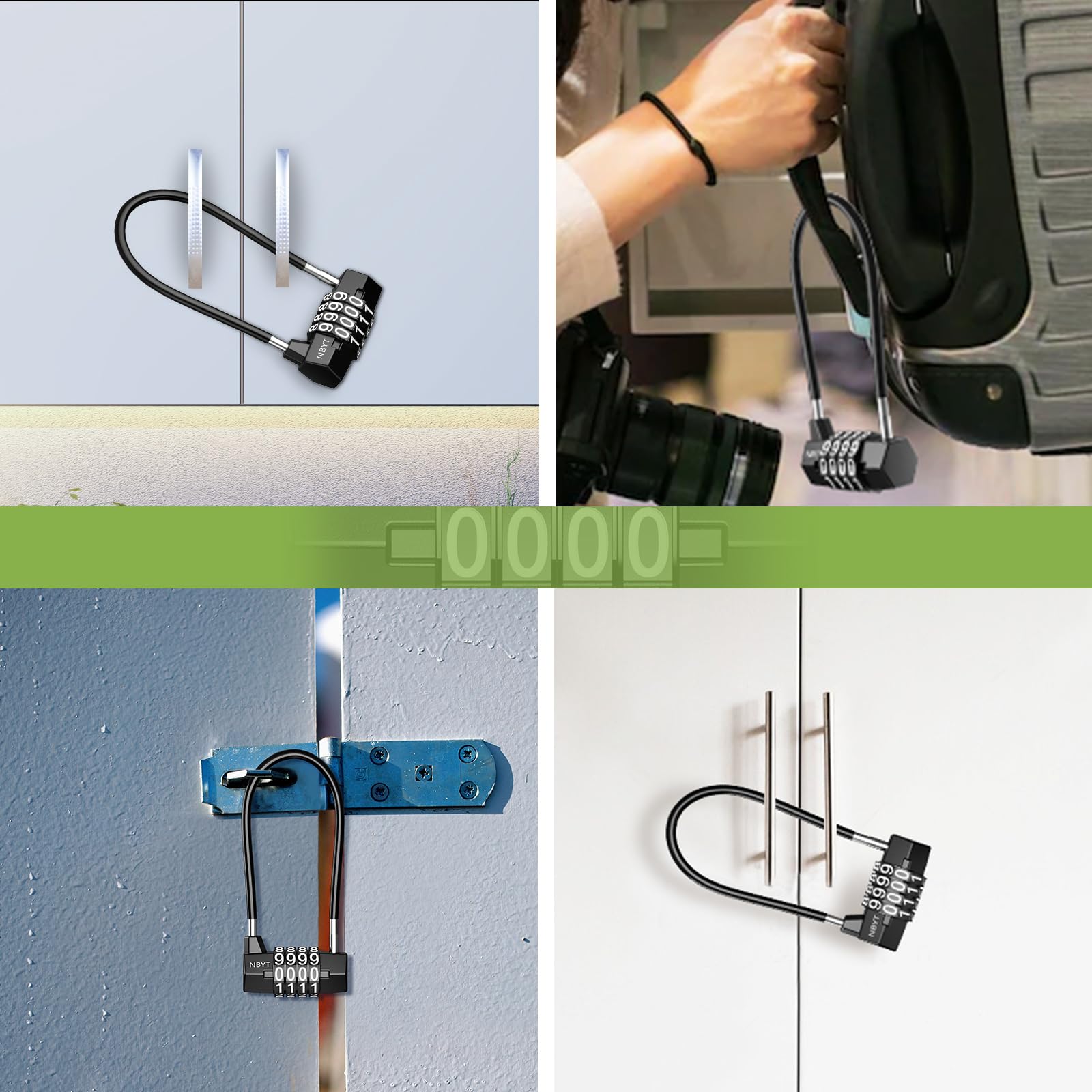 KeeKit Candado de combinación de 4 dígitos, candado reajustable con cuerda de cable de acero, candado de gimnasio alargado impermeable para escuela, empleado, gimnasio, taquilla deportiva, puerta,