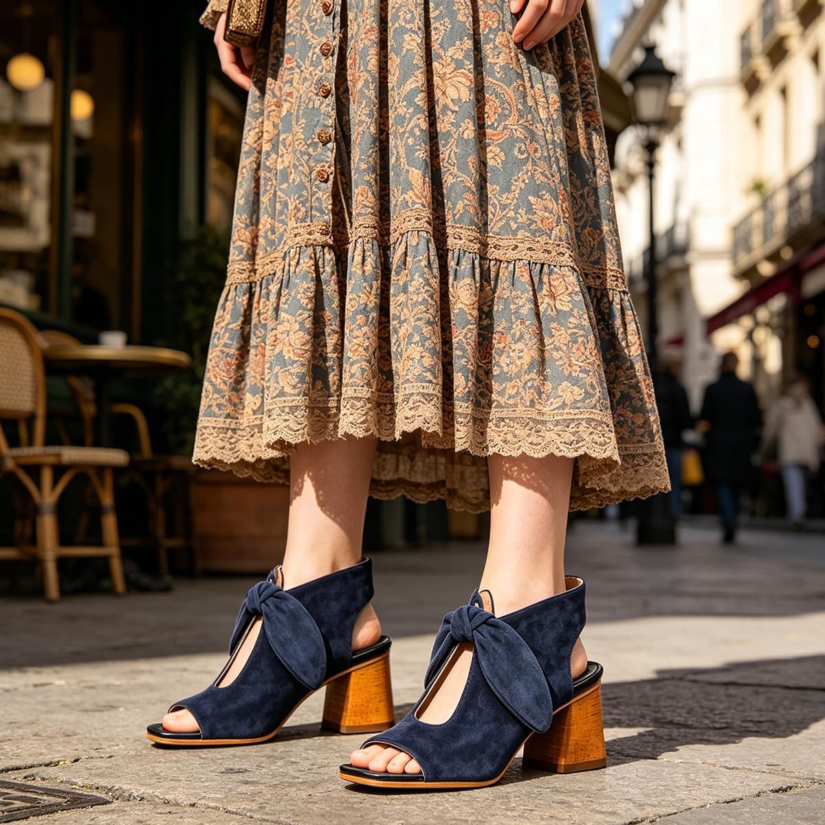 Women Open Toe Heeled Sandals Bows Cutout Chunky Block Heel Bootie Sandals Peep Square Toe Suede Sandal Boots Side Zip Backless Summer Booties Slingback Shoes Beach Office Party 4-13 M US image 5