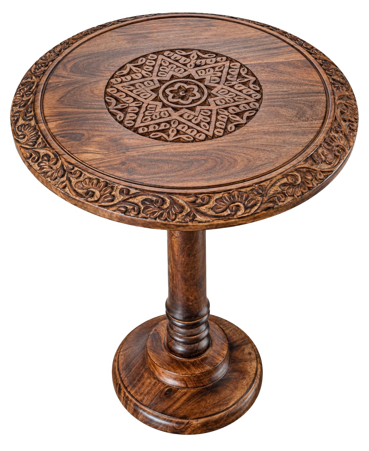 Alpha Living Home Farmhouse End Table 18x22, Burnt Brown Leaf Motif Design