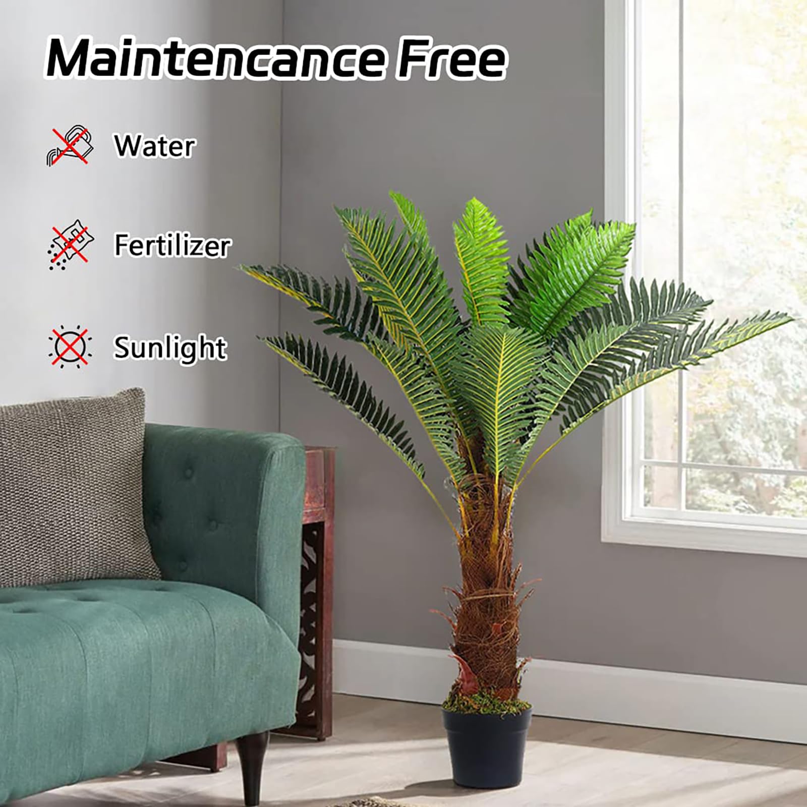 Cycas Artificiel En Pot, Plante D'intérieur Aux Feuilles Vertes Réalistes