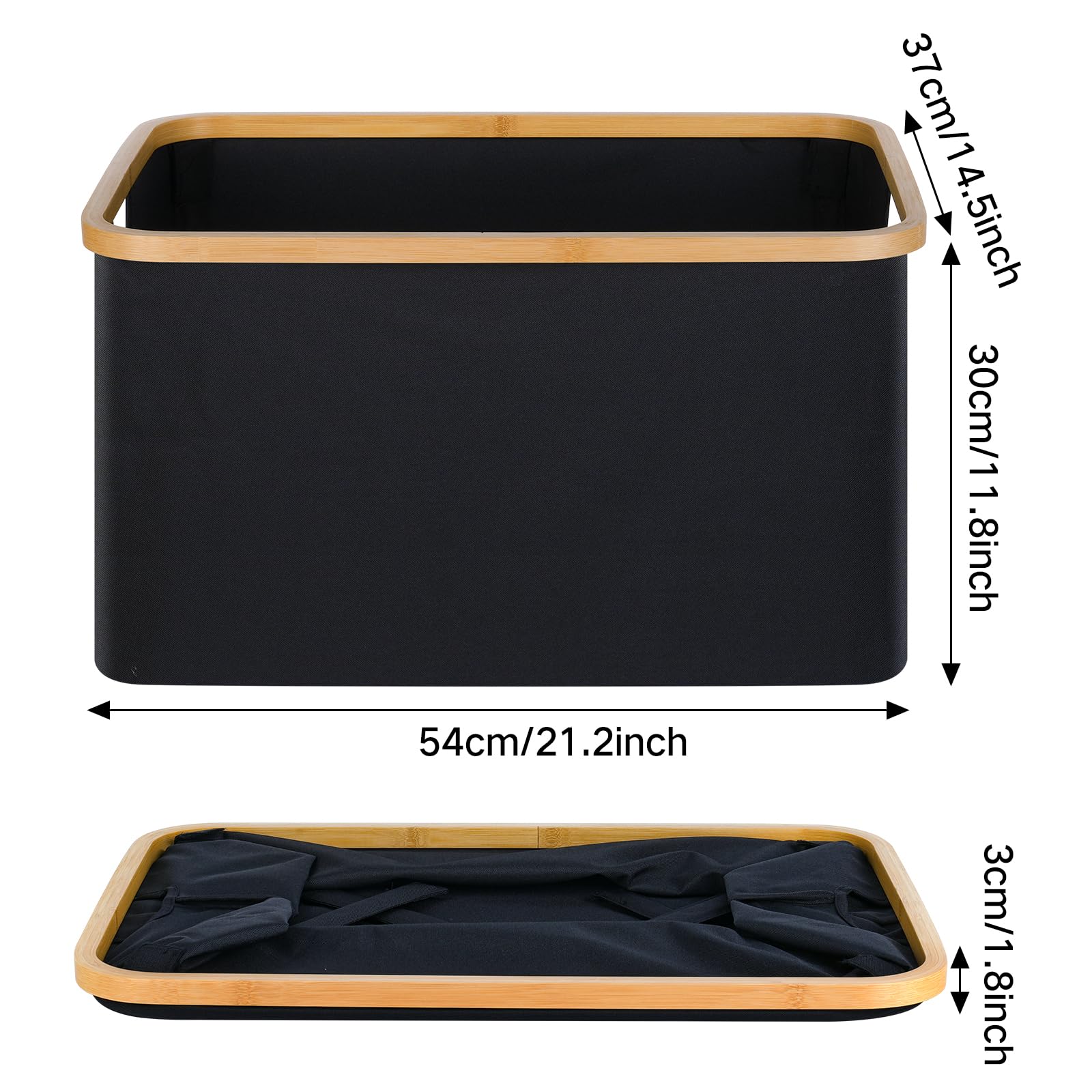 efluky Panier à Linge Pliable 60L, Tissu Bambou Panier de Rangement Pliable, Rangement Panier à Linge, Laundry Baskets pour Chambre à Coucher Salle de Bain (Noir) - 2