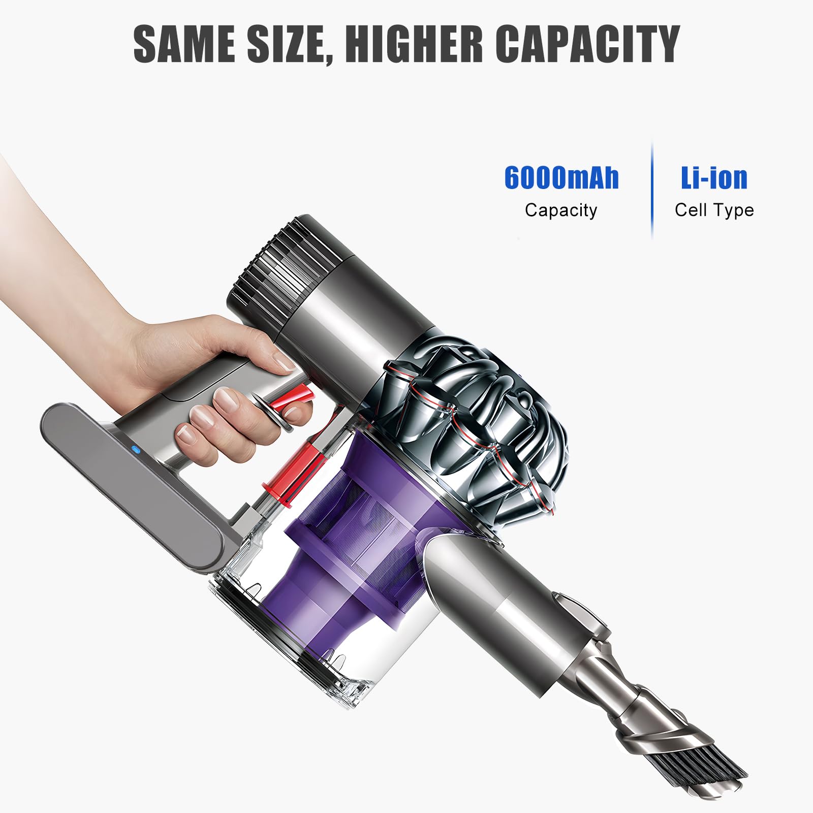6000mAh V6 Batteria per Dyson V6, 21.6V Batteria di Ricambio per Dyson DC62 DC58 DC59 DC61 DC72 DC74 Extra, Trigger, Fluffy, Absolute SV03 SV05 SV06 SV07 SV092（2 filtri + 1 pennello）